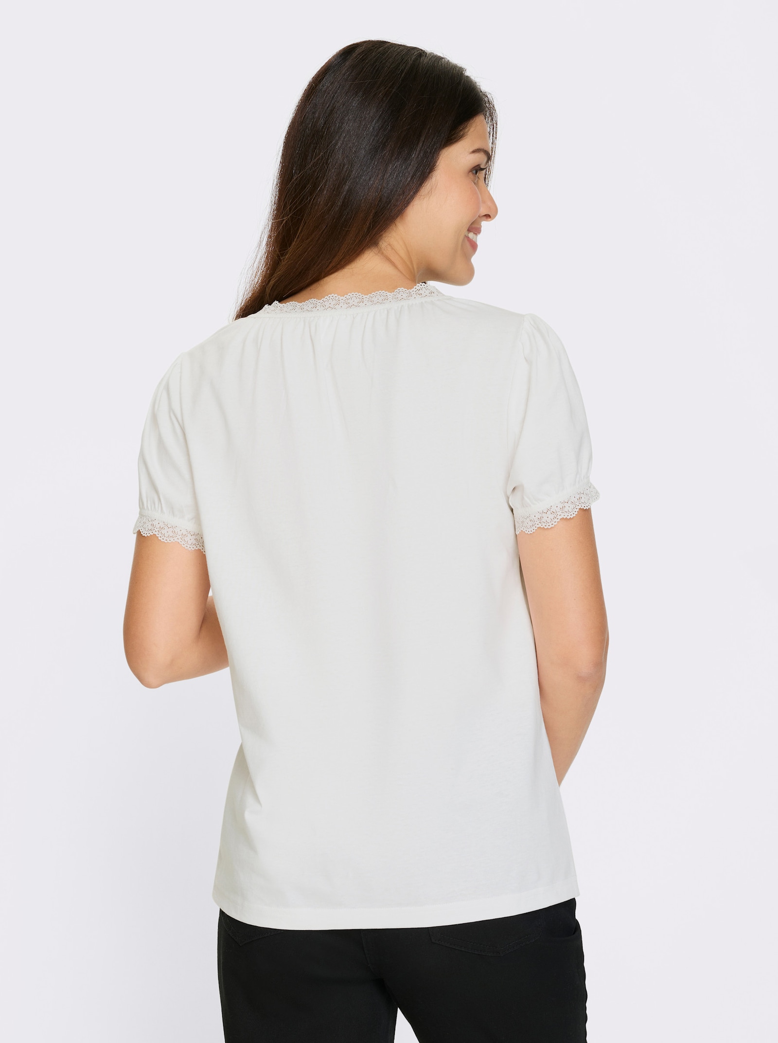 Trachtenshirt mit Spitzen-Verzierung - weiß