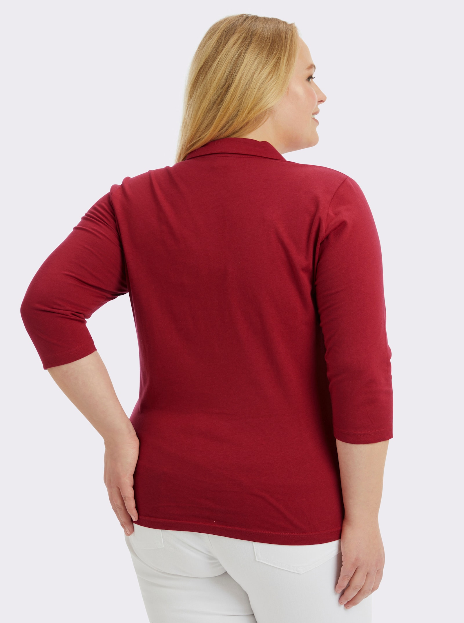 Poloshirt mit langer Knopfleiste - kirschrot