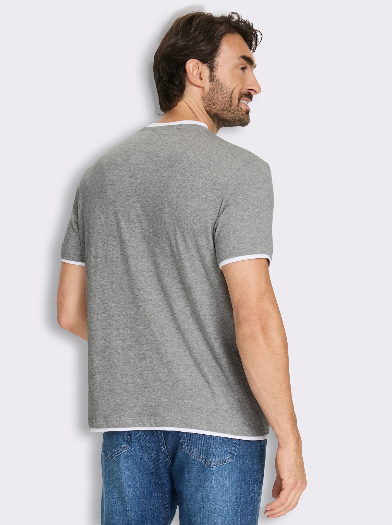 Kurzarmshirt im Doppelpack - grau-meliert + bordeaux