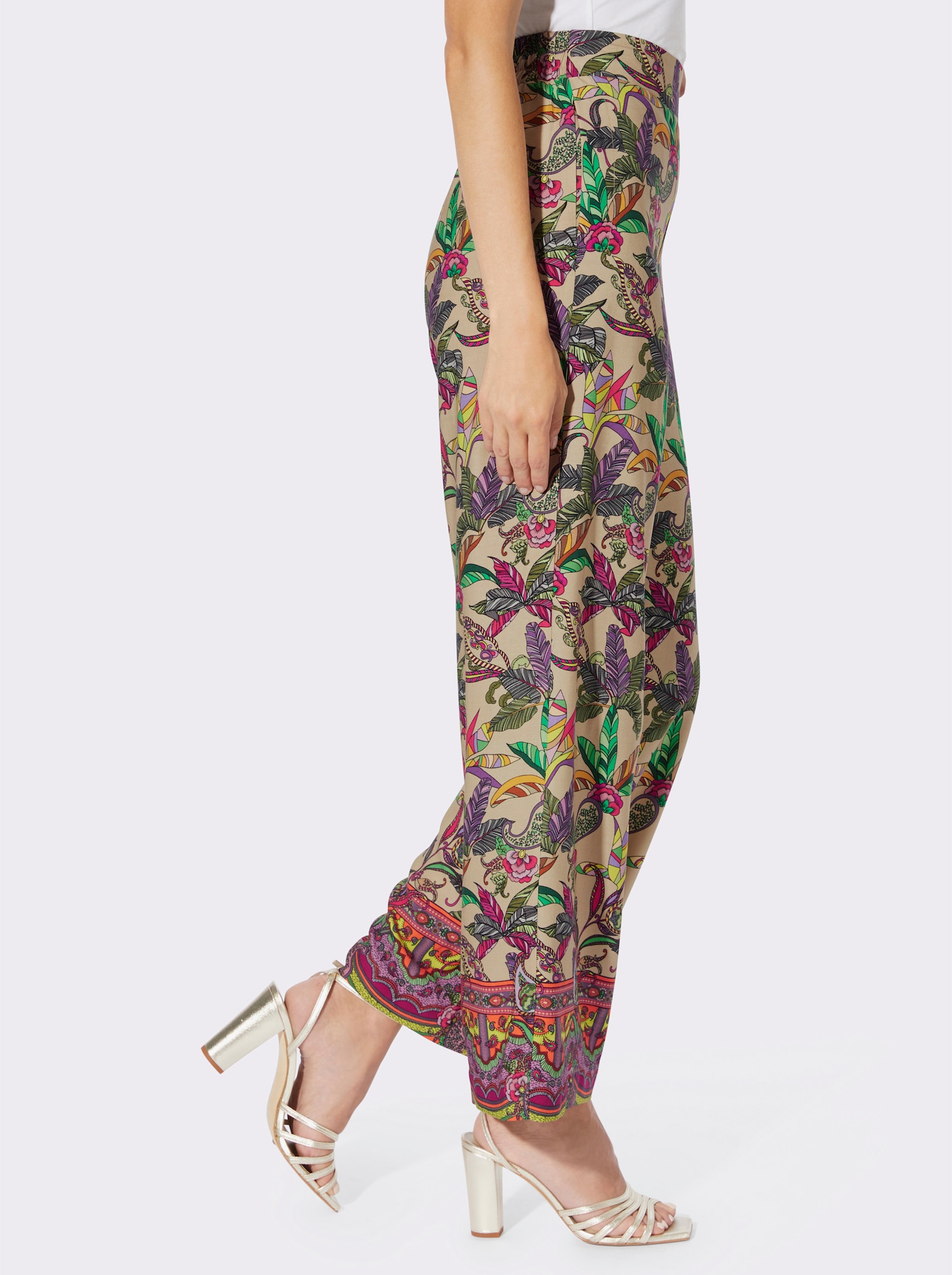 heine Druckhose mit weiten Beinen - beige-oliv-bedruckt