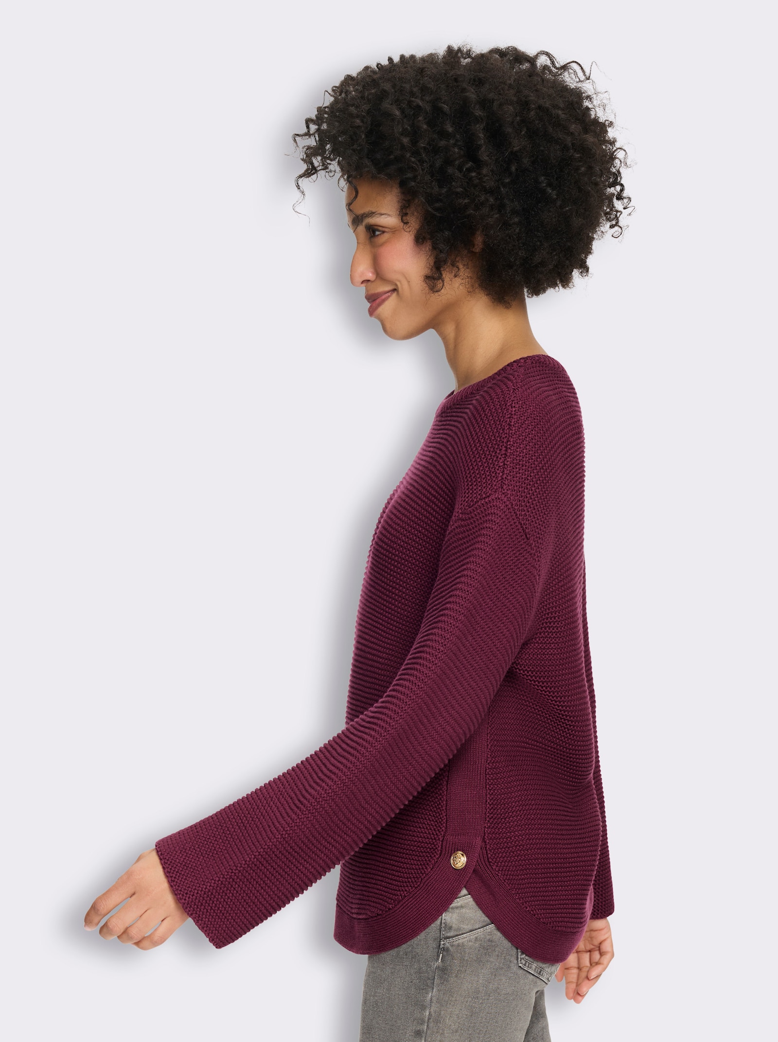 heine Langarm-Pullover mit Seitenschlitzen - bordeaux