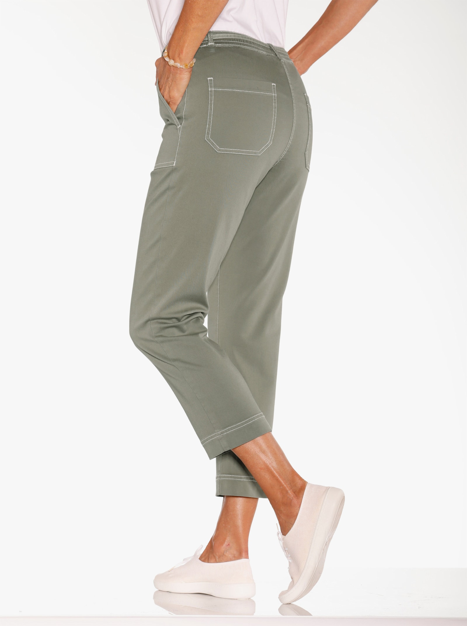7/8-Jeans Schlupfform, mit Dehnbund - khaki