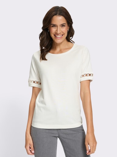 Kurzarmshirt mit Spitzenborte - ecru