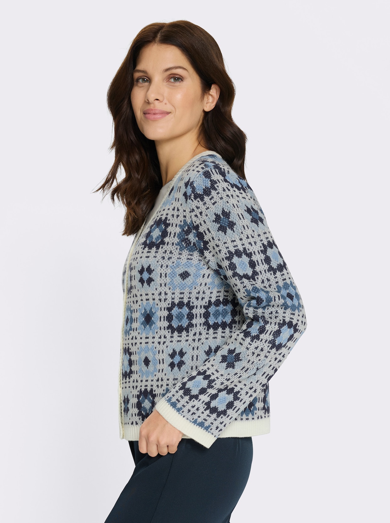 Cardigan im Patchwork-Muster - ecru-jeansblau-gemustert