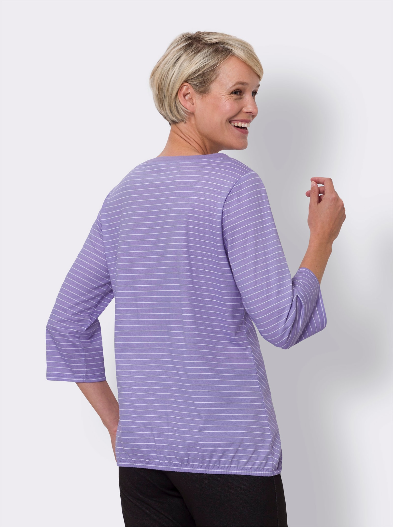 Shirt met 3/4-mouwen en streepprint - lavendel-wit bedrukt