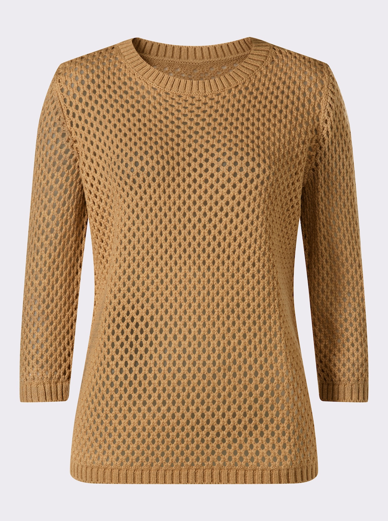 Ajourpullover mit gerippten Bündchen - camel