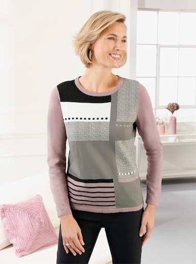 Langarm-Pullover - mauve-grau-gemustert