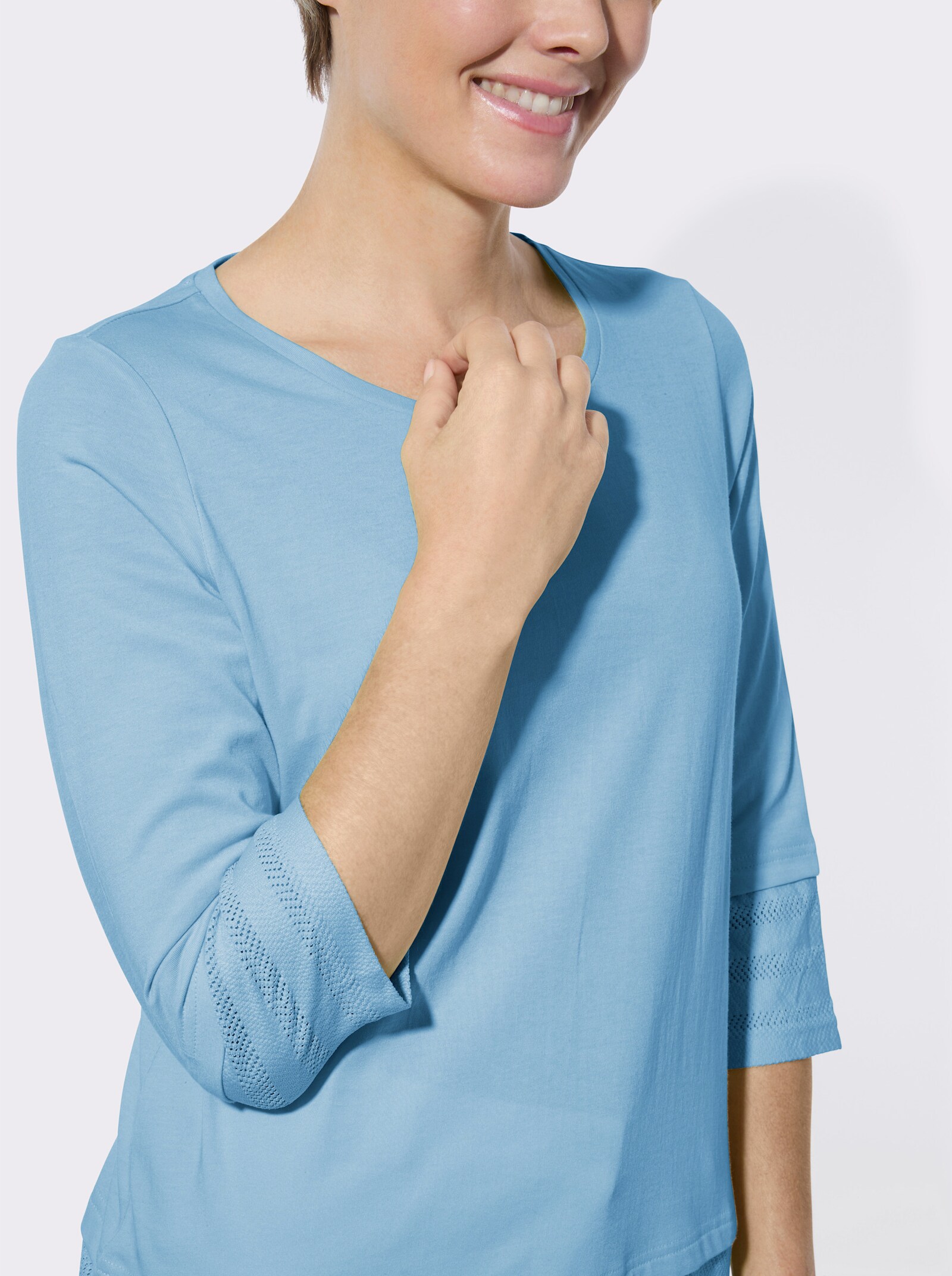 Rundhalsshirt mit Netzeinsätzen - aqua