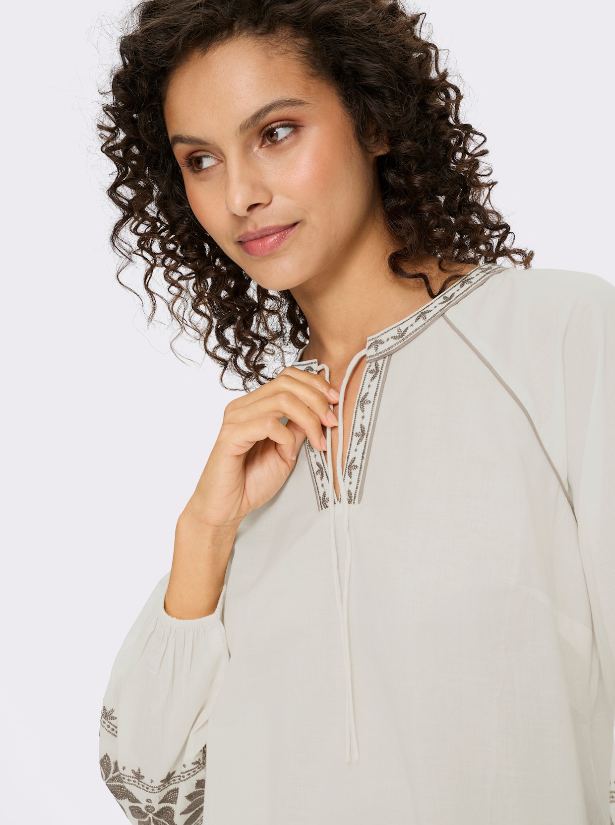 heine Langarm-Bluse - champagner-dunkeltaupe-gemustert