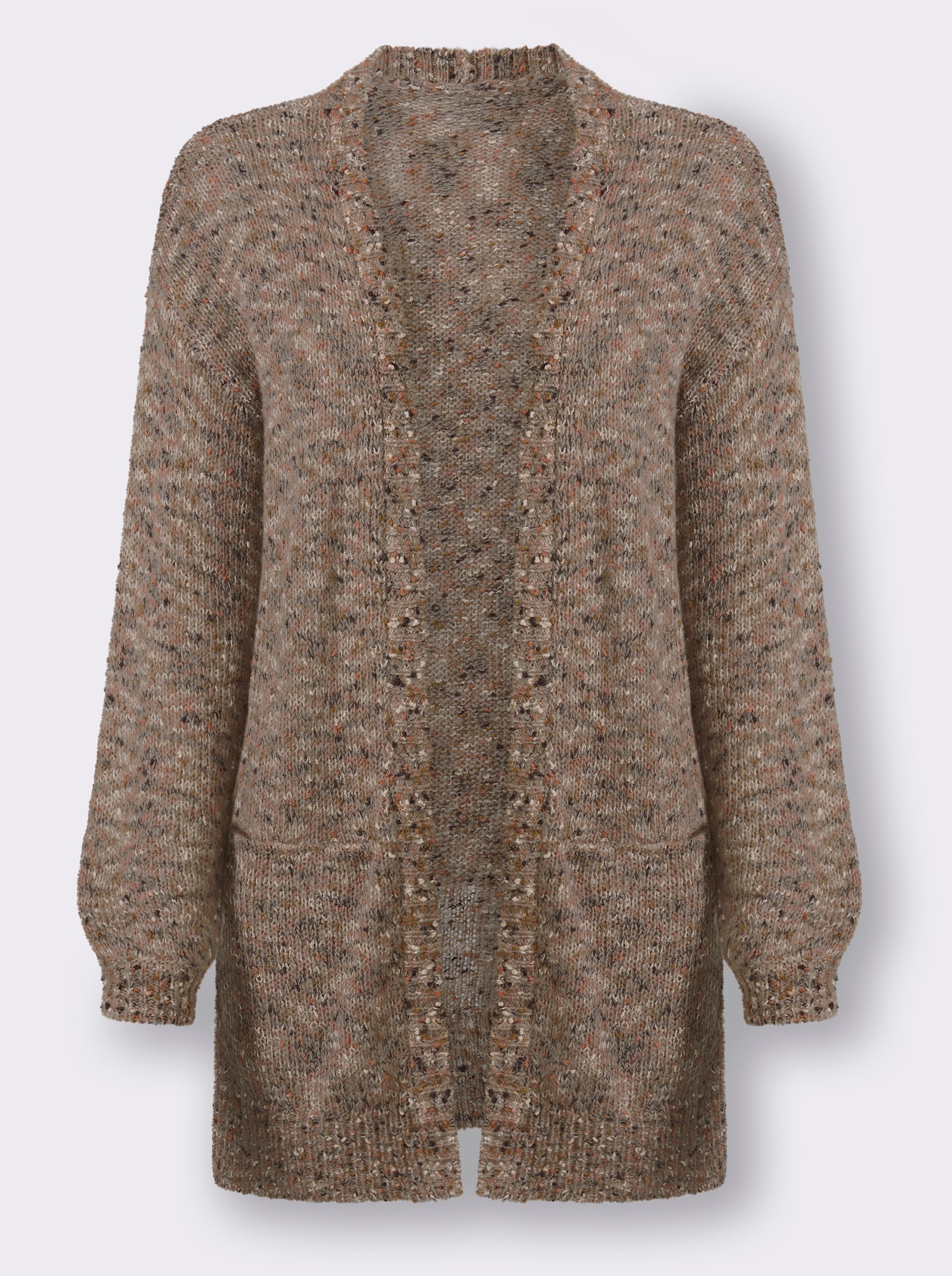 heine Strickjacke aus Bouclé-Garn - taupe-papaya-meliert