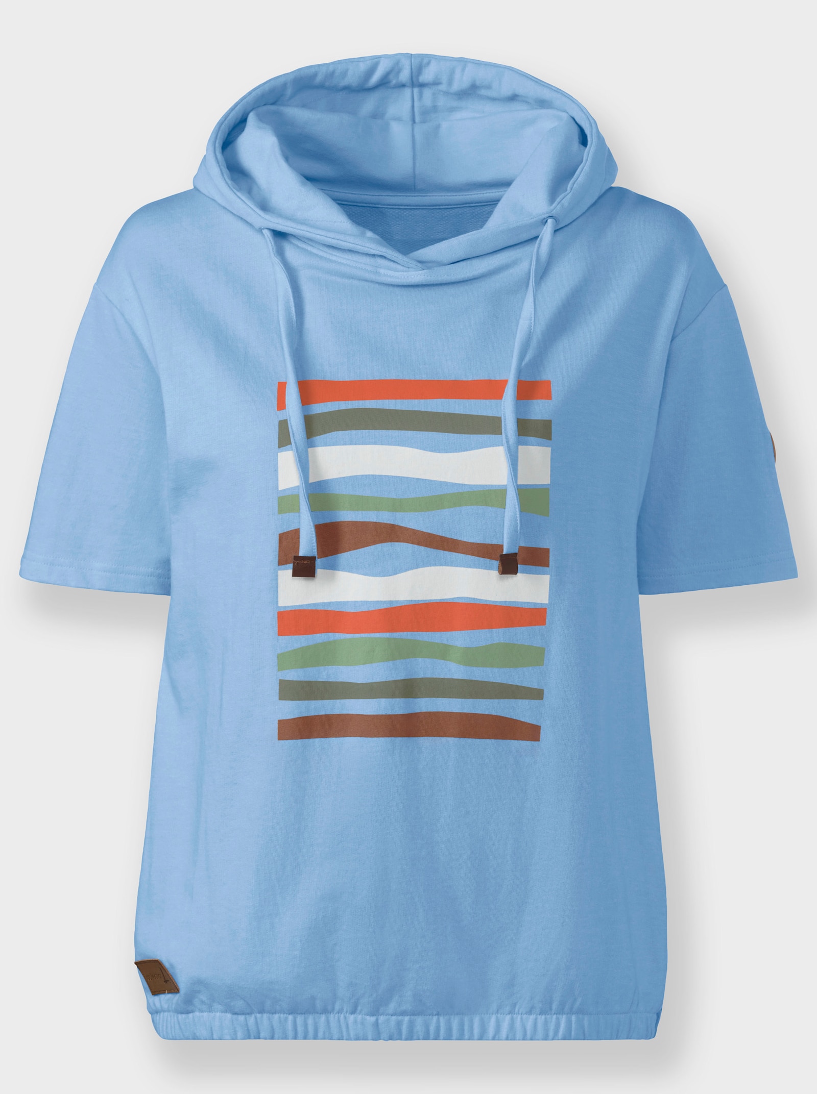 Kapuzensweatshirt mit elastischem Saum - eisblau-ecru-bedruckt