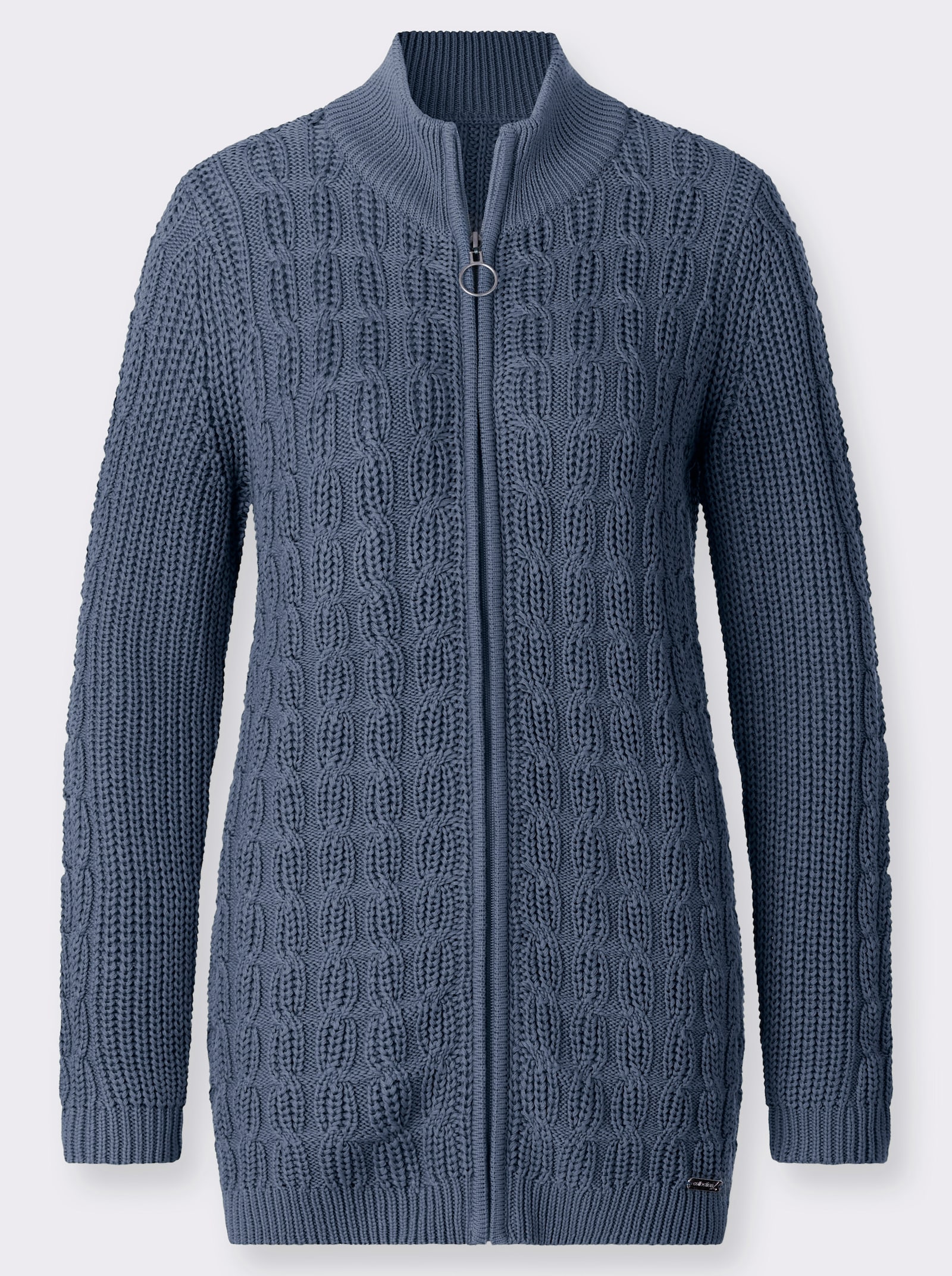  Longstrickjacke mit Zopfmuster - rauchblau