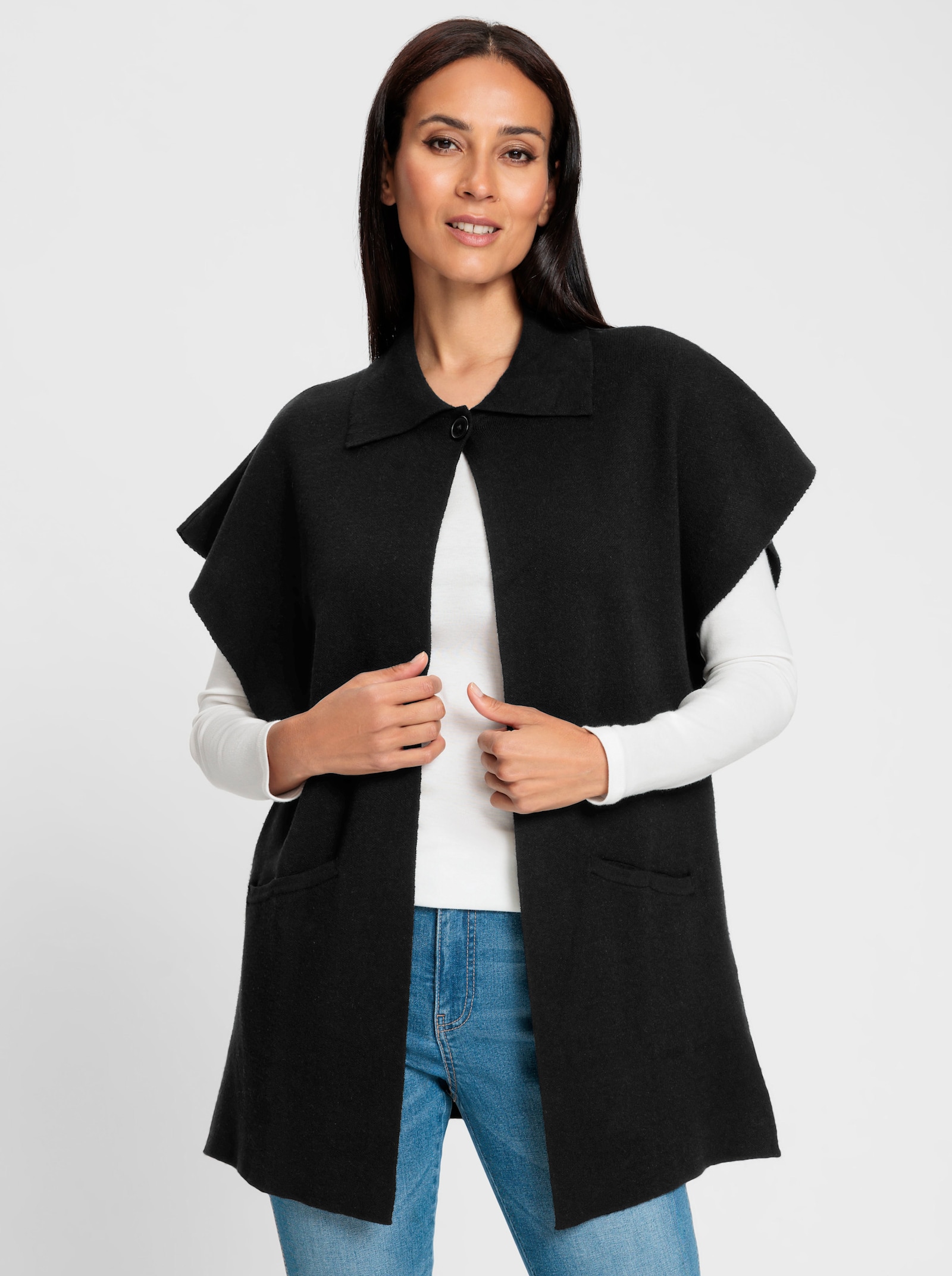 heine Lange bodywarmer in kimonomodel - zwart