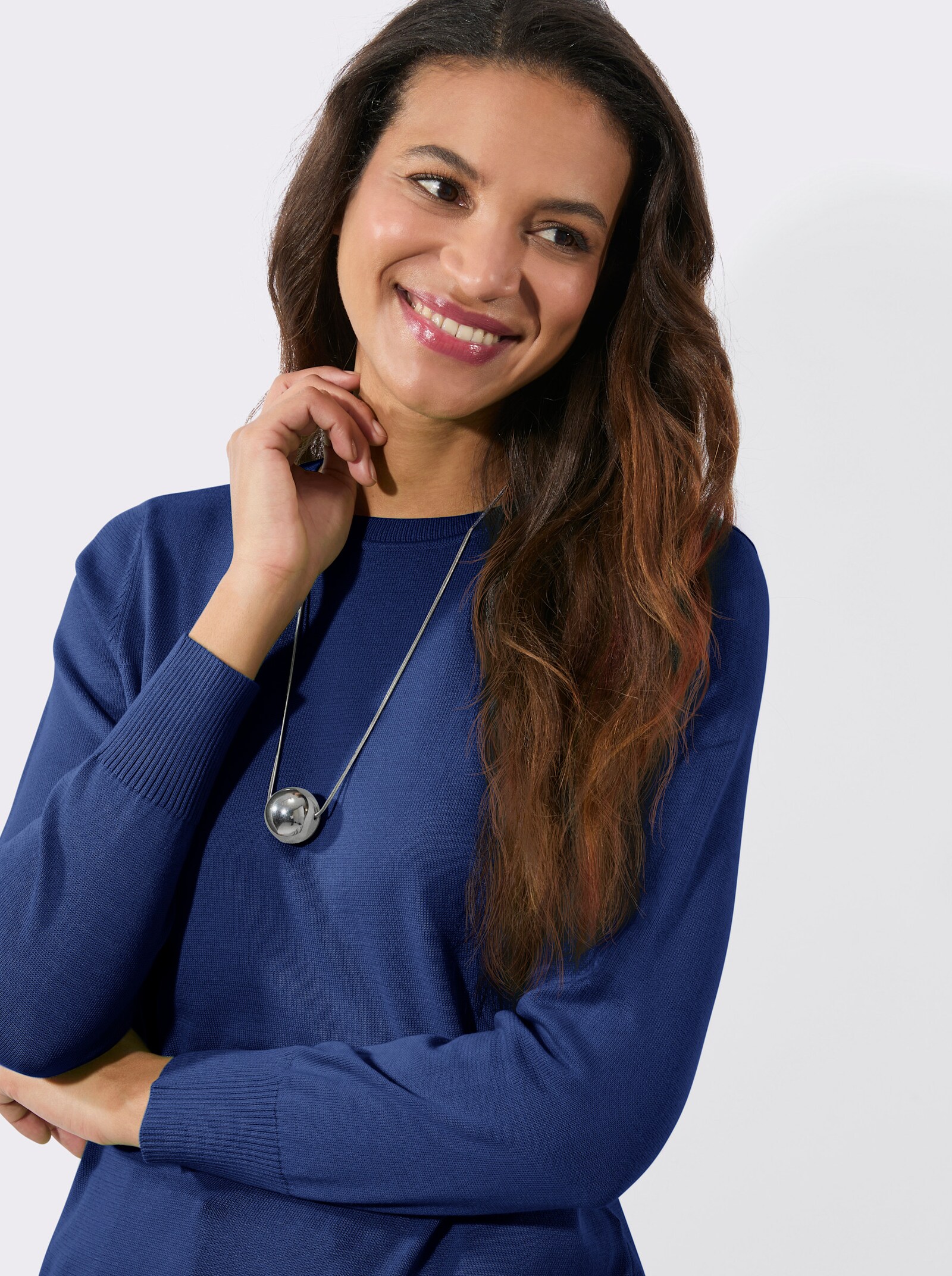 Lange pullover van fijntricot - koningsblauw
