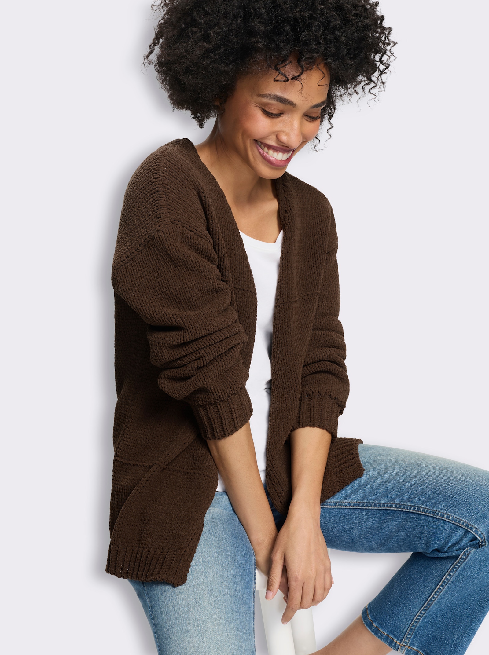 heine Strickjacke aus Chenille-Garn - schoko