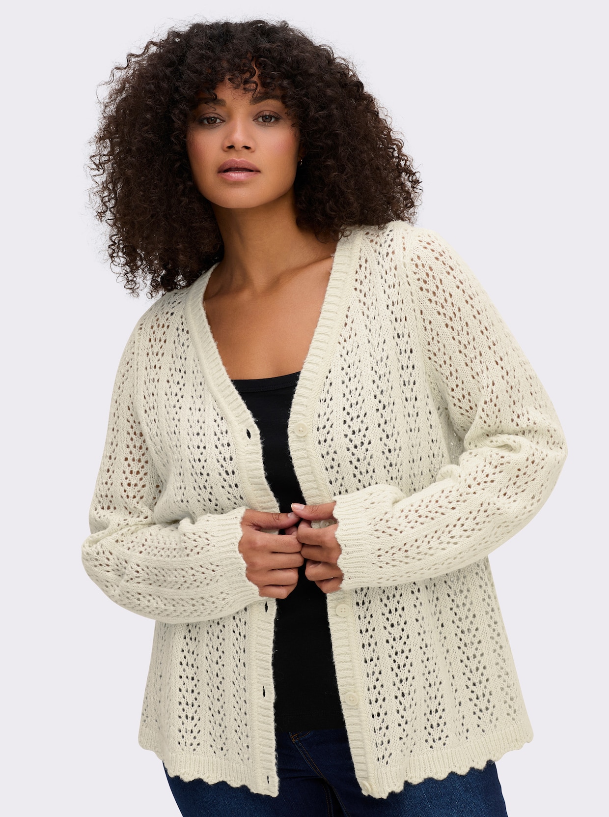sheego Ajourstrickjacke - champagner