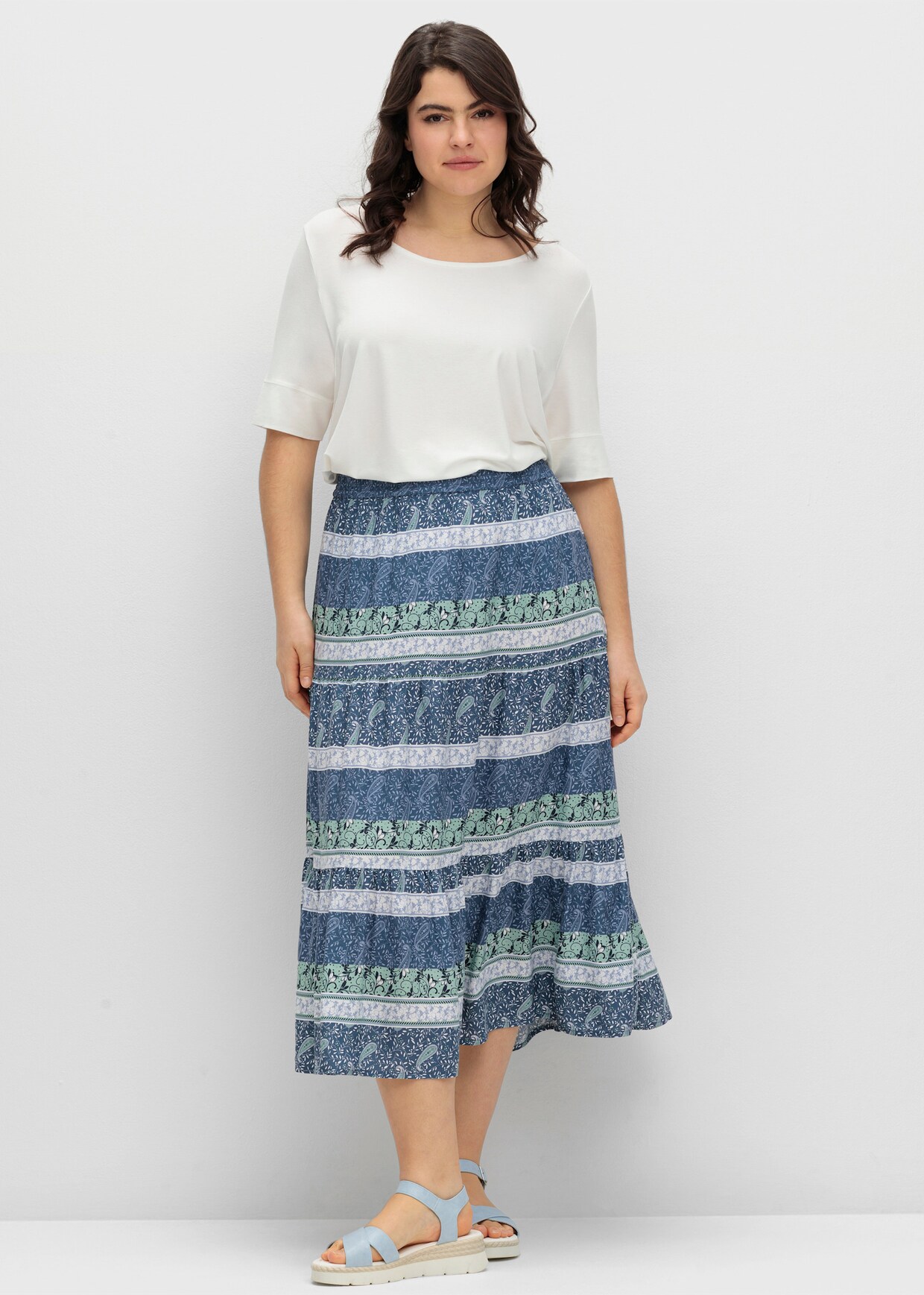 T-Shirt mit zweilagigem Ärmelbündchen - ecru