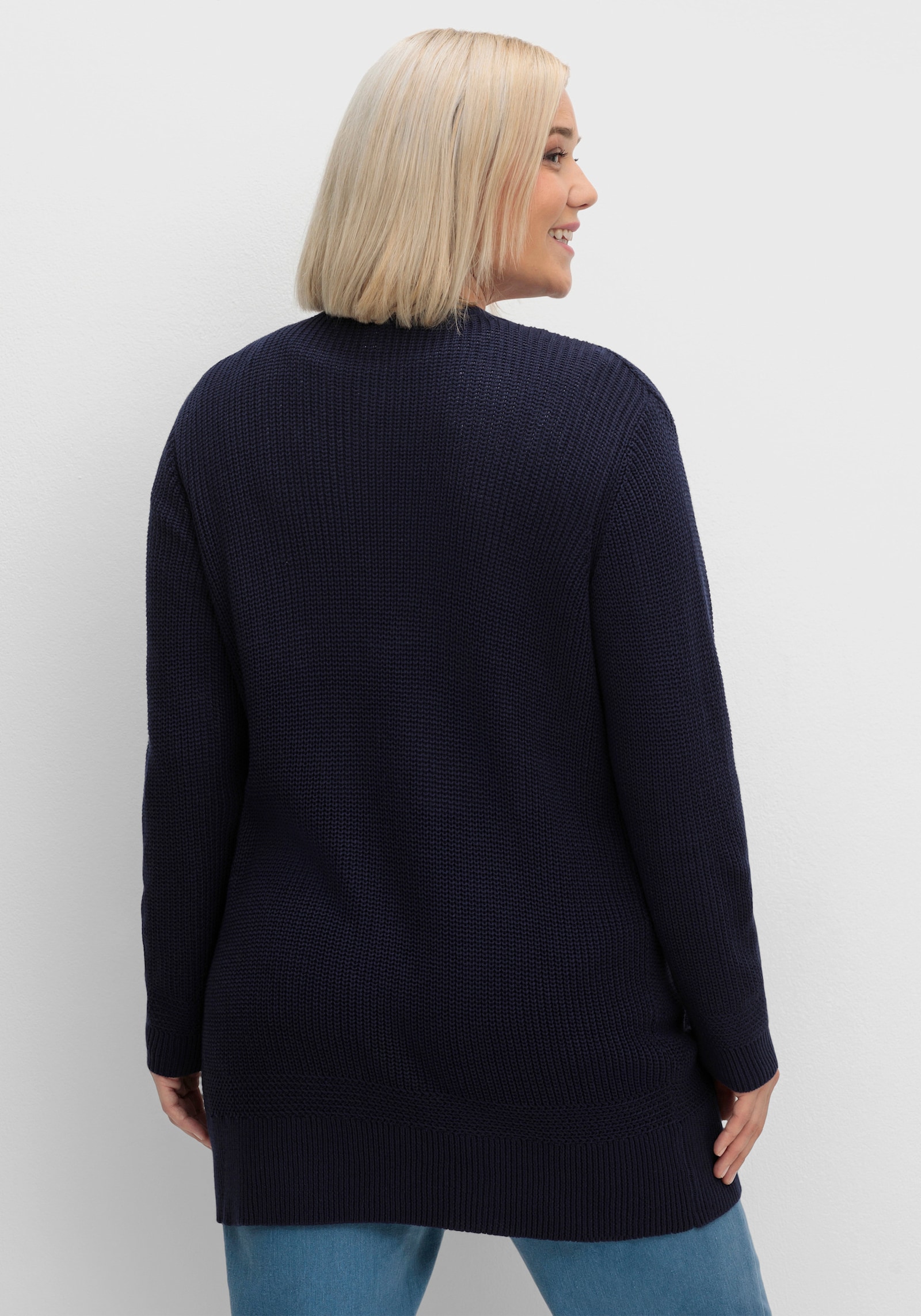 Longstrickjacke in passformgerechter Verarbeitung - marine