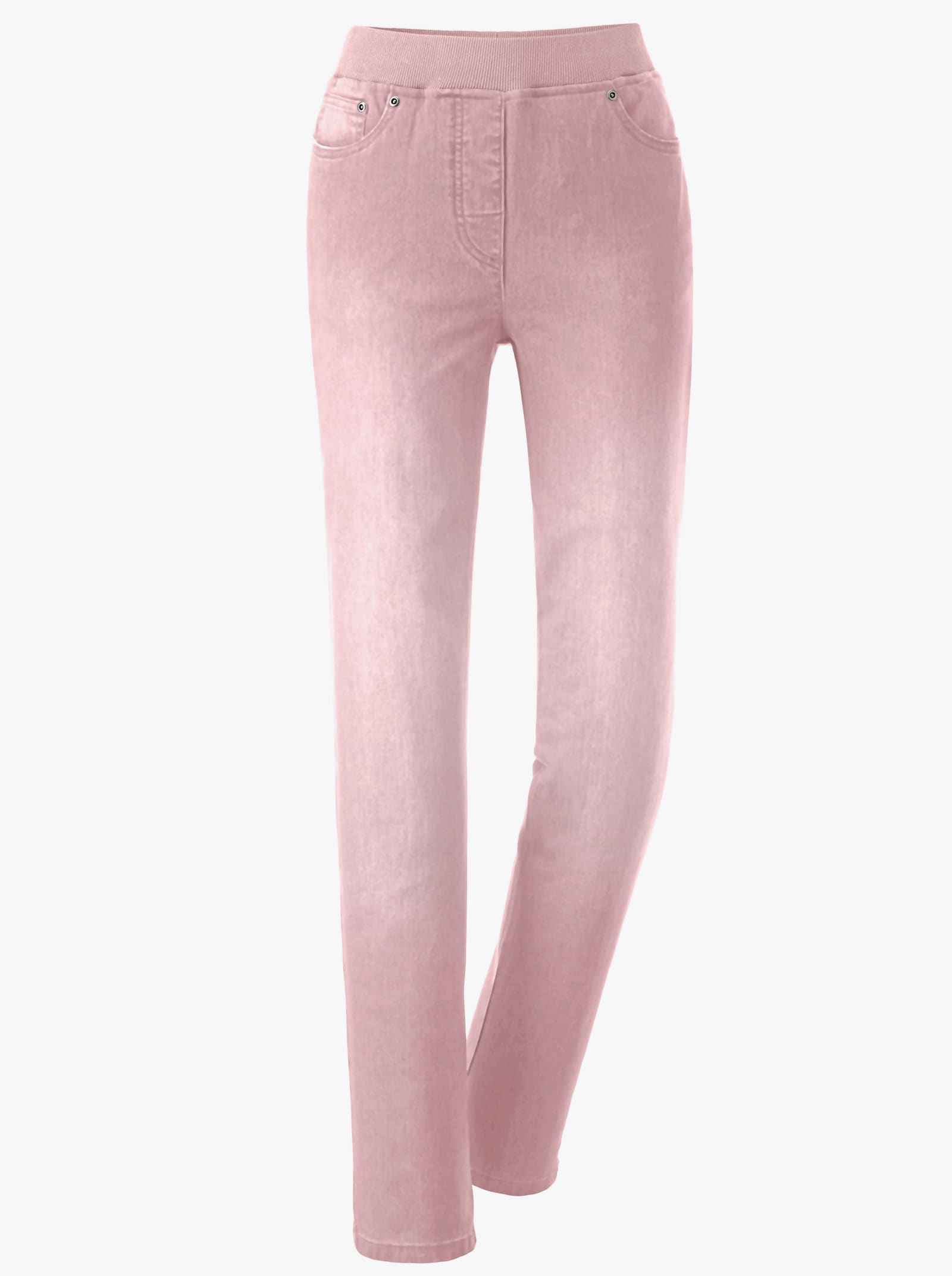 Comfortjeans met geribde comfortband van tricot - roze