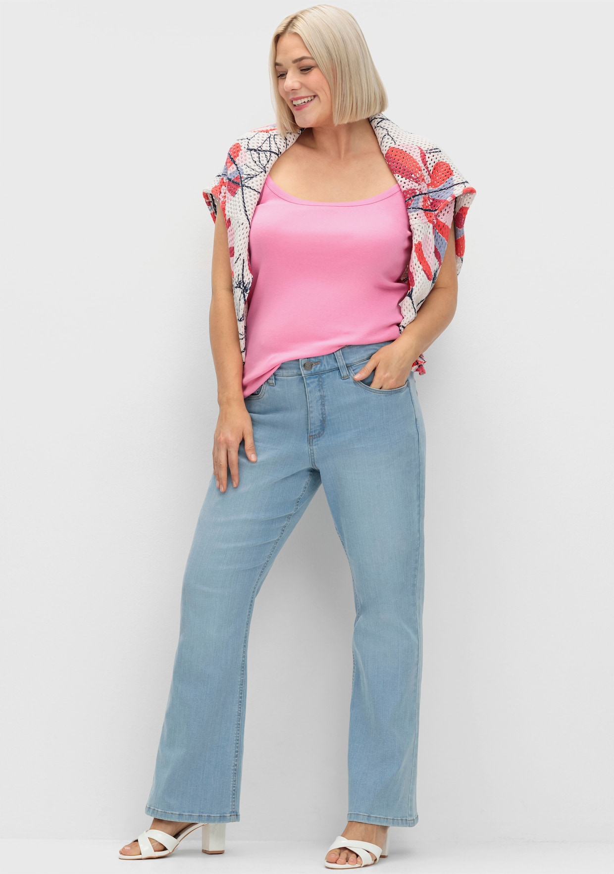 sheego Spaghettitop - blumiges pink