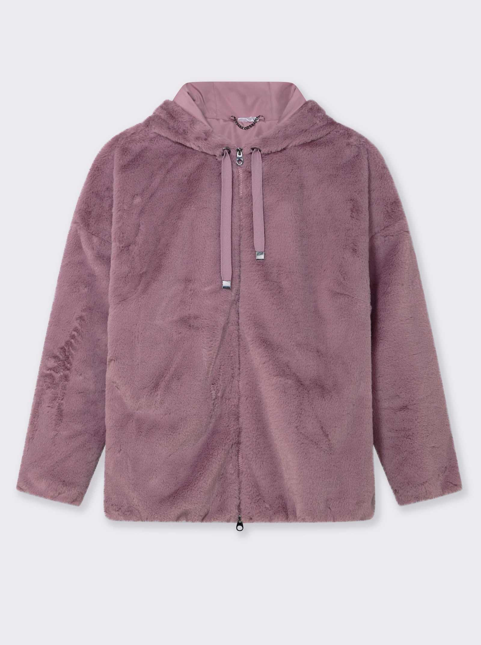 Fellimitatjacke mit Gummizug an Ärmeln und Saum - mauve