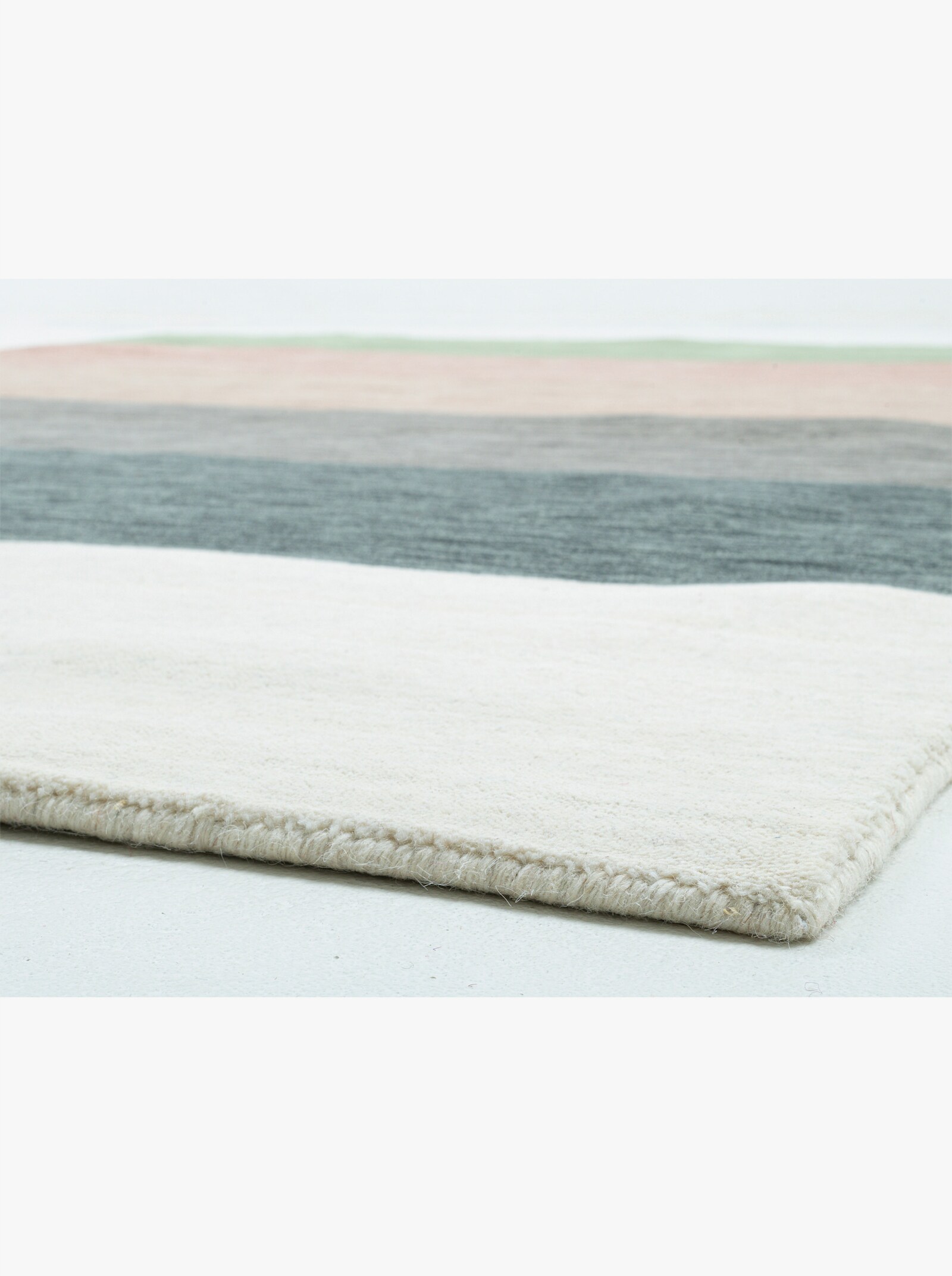 Theko Handwebteppich - grün-grau-gestreift