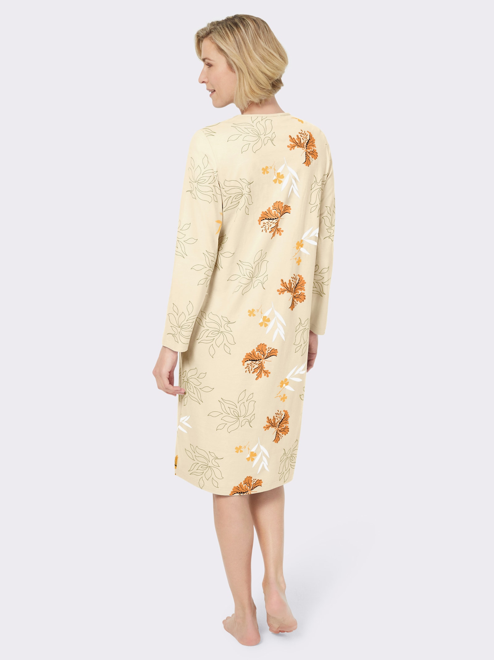 Ascafa Nachthemden im Doppelpack, floraler Print - vanille + vanille-bedruckt