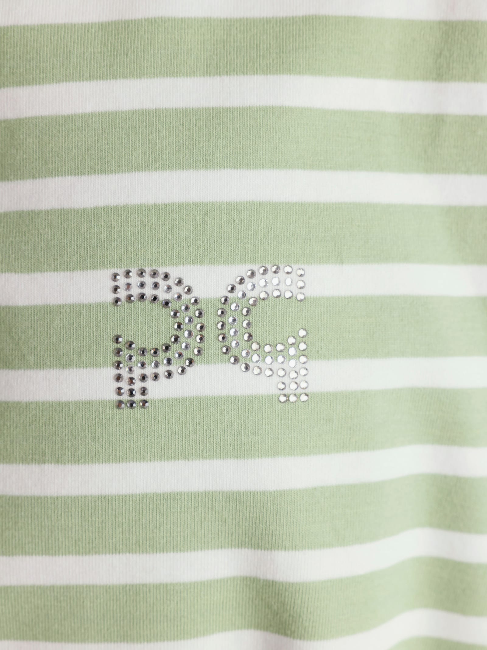 CREATION L PREMIUM Ringelshirt mit Strass-Steinchen - eucalyptus-weiß-geringelt