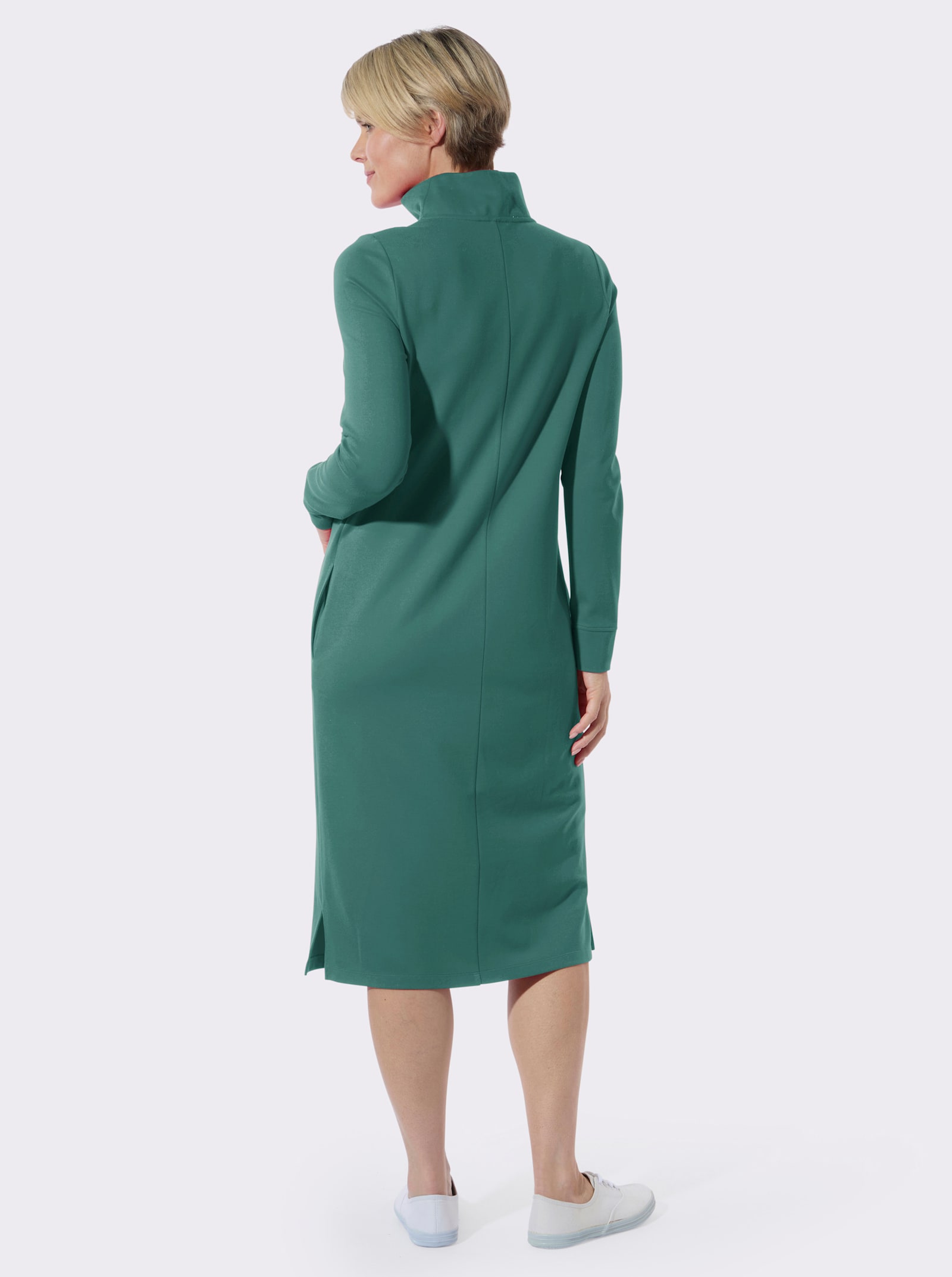 Jerseykleid mit Saumschlitzen - smaragd