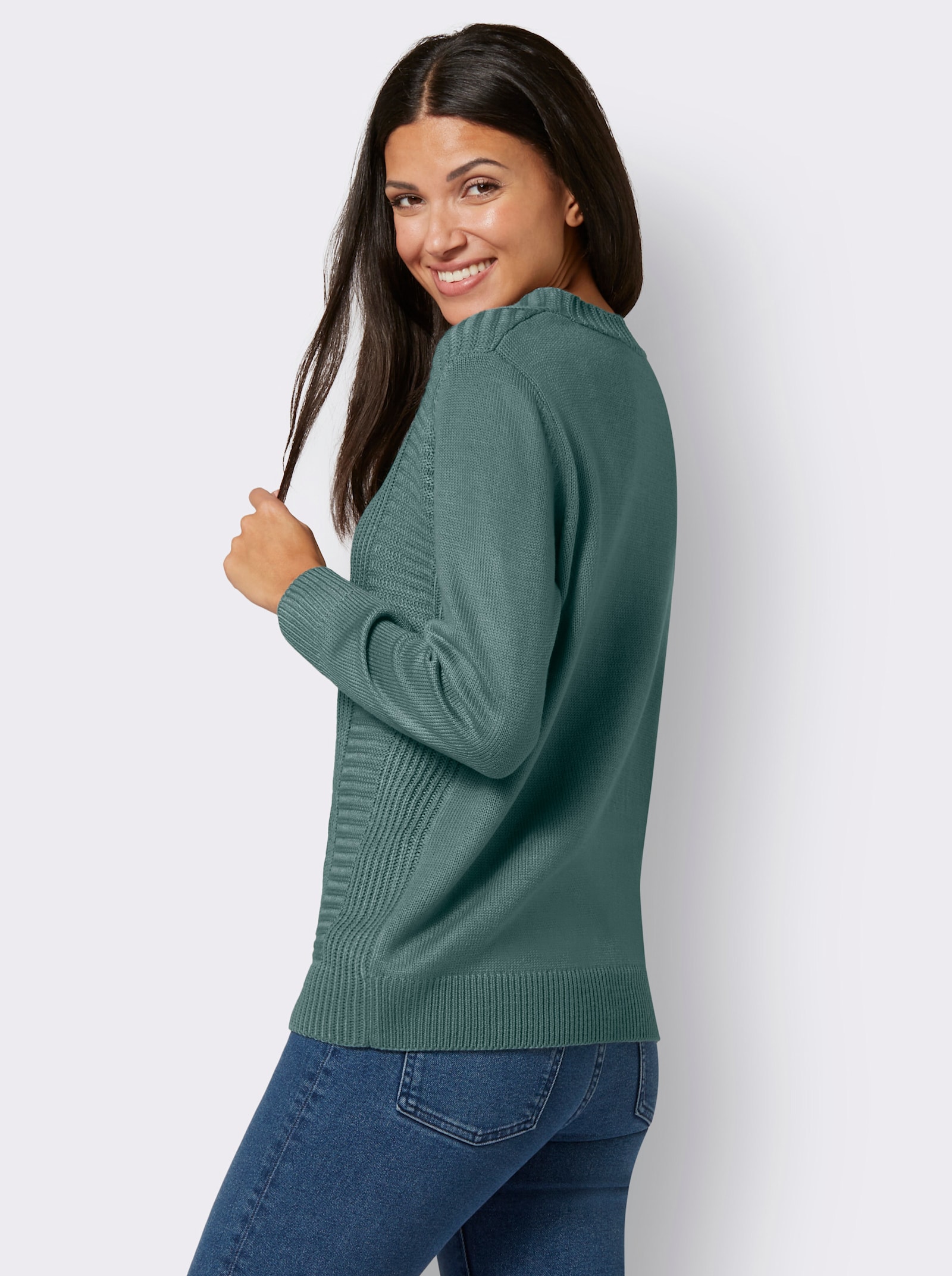 Langarm-Pullover mit Zopfmuster - jade