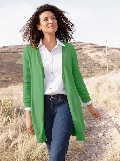 Longstrickjacke mit gerippten Bündchen - apfel