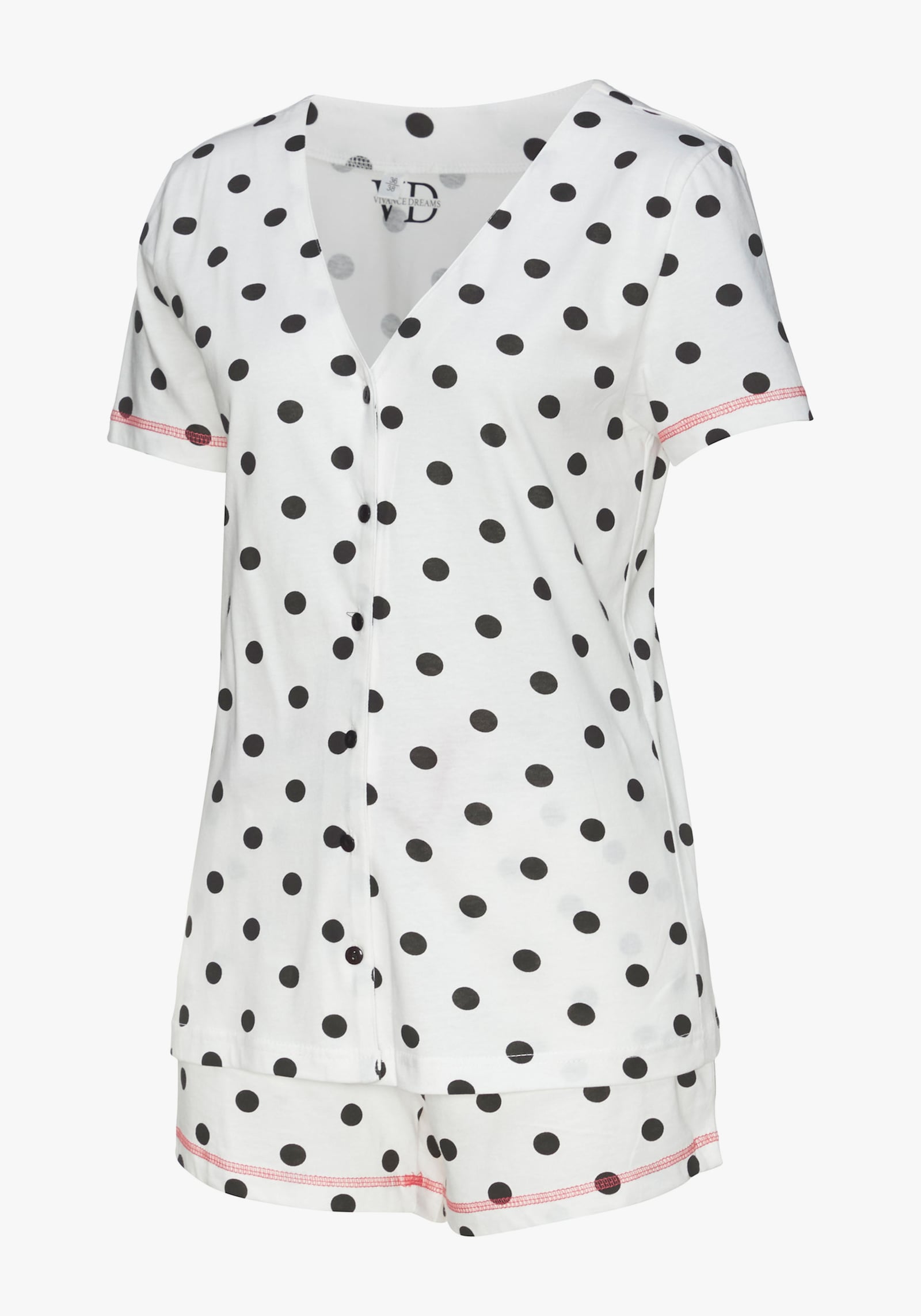 Vivance Dreams Pyjama court - blanc-noir à pois, noir-blanc à motifs