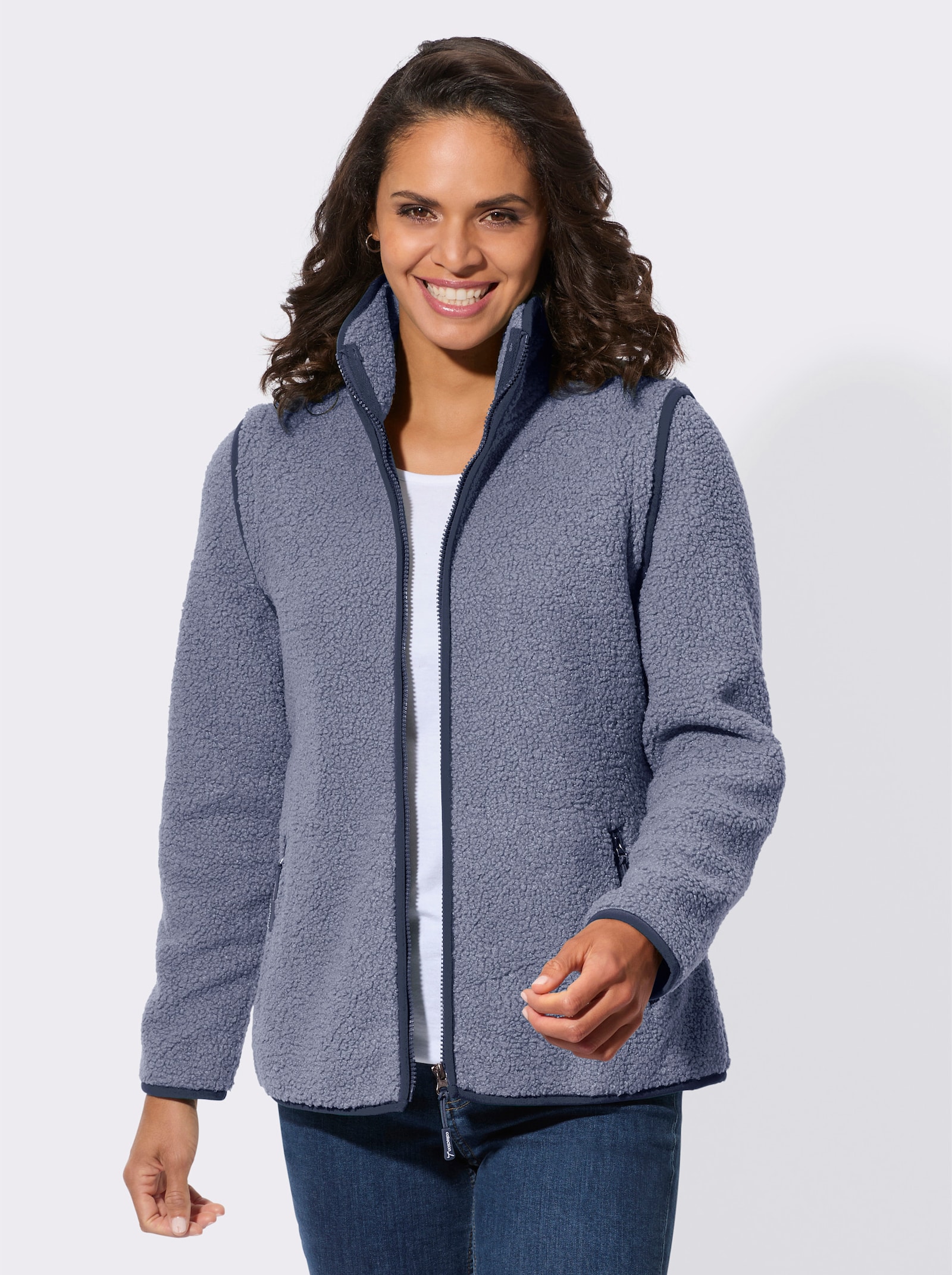 Fleecejacke mit abnehmbaren Ärmeln - taubenblau