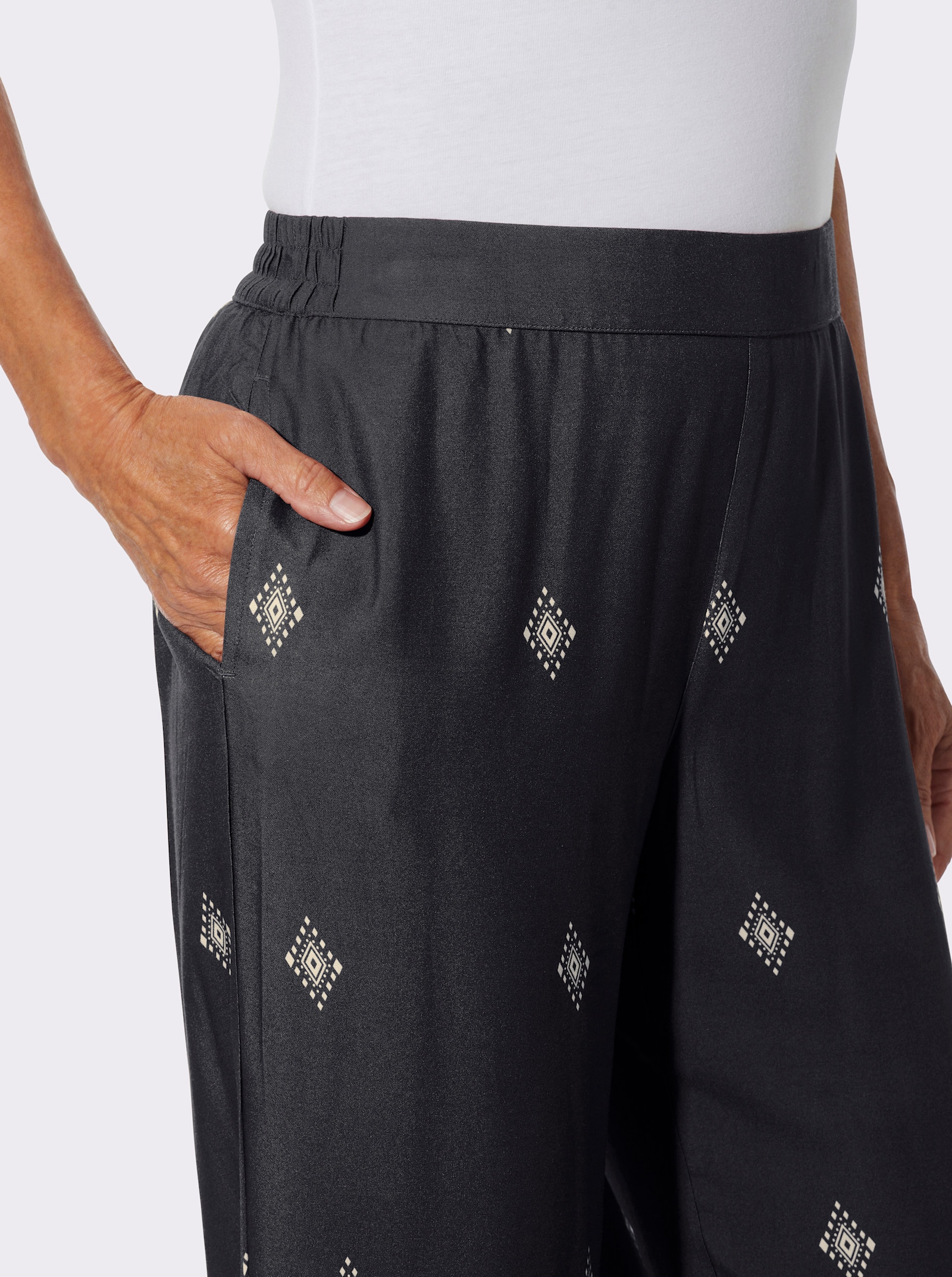 Druckhose mit Allover-Druck - schwarz-elfenbein-bedruckt