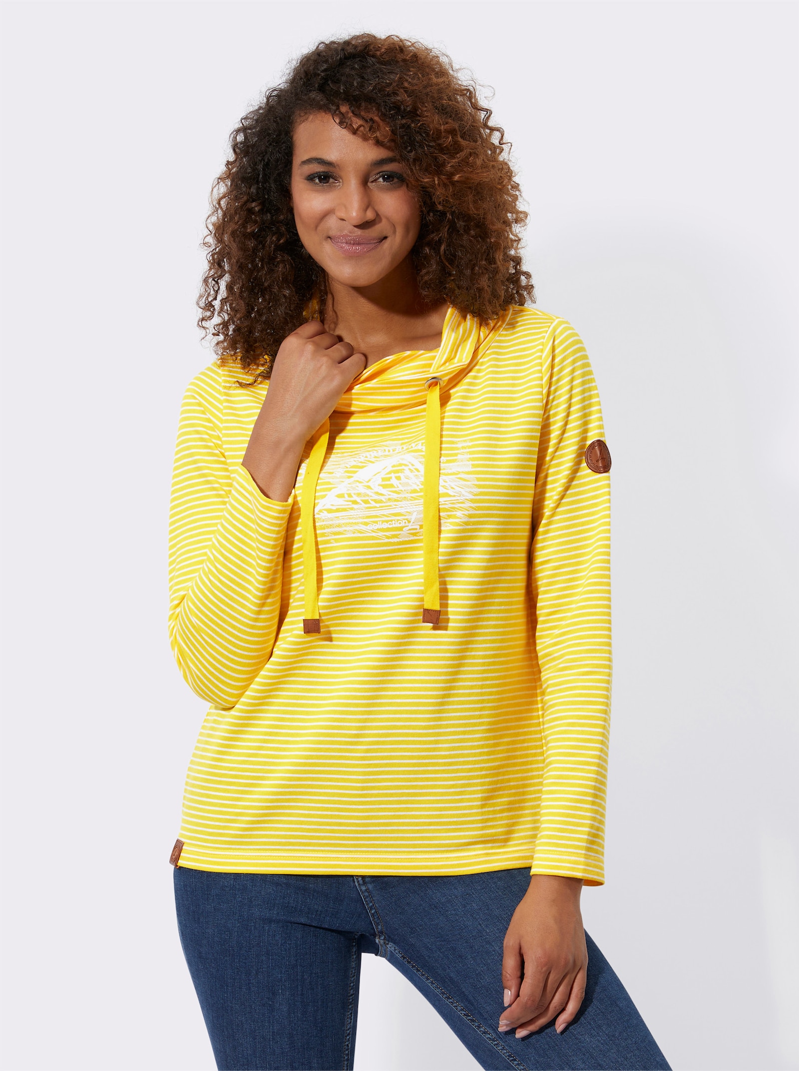 Sweatshirt in French Terry-Qualität - sonnengelb-weiß-geringelt