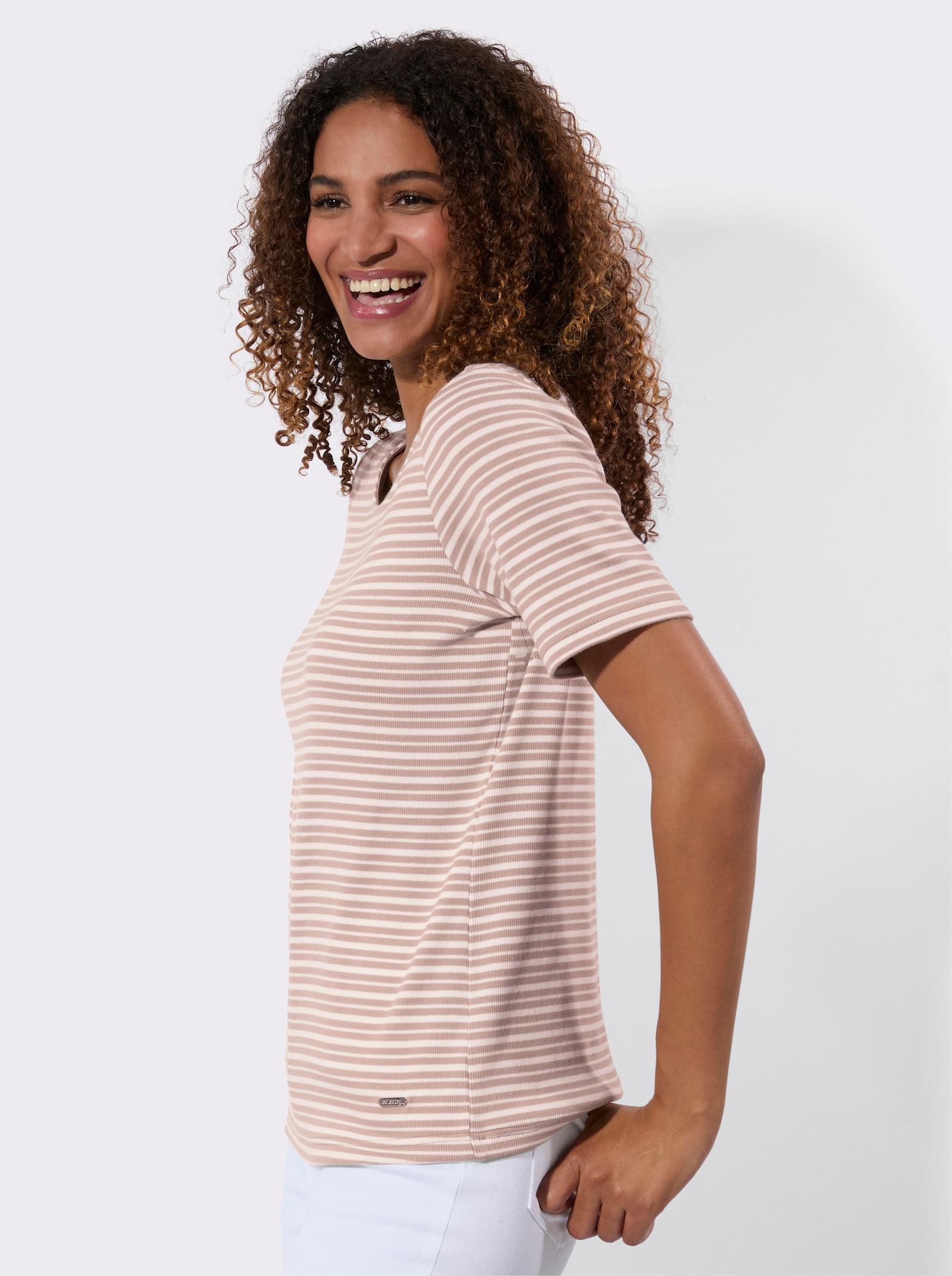 Streifenshirt in Baumwoll-Stretch-Qualität - puder-weiß-gestreift