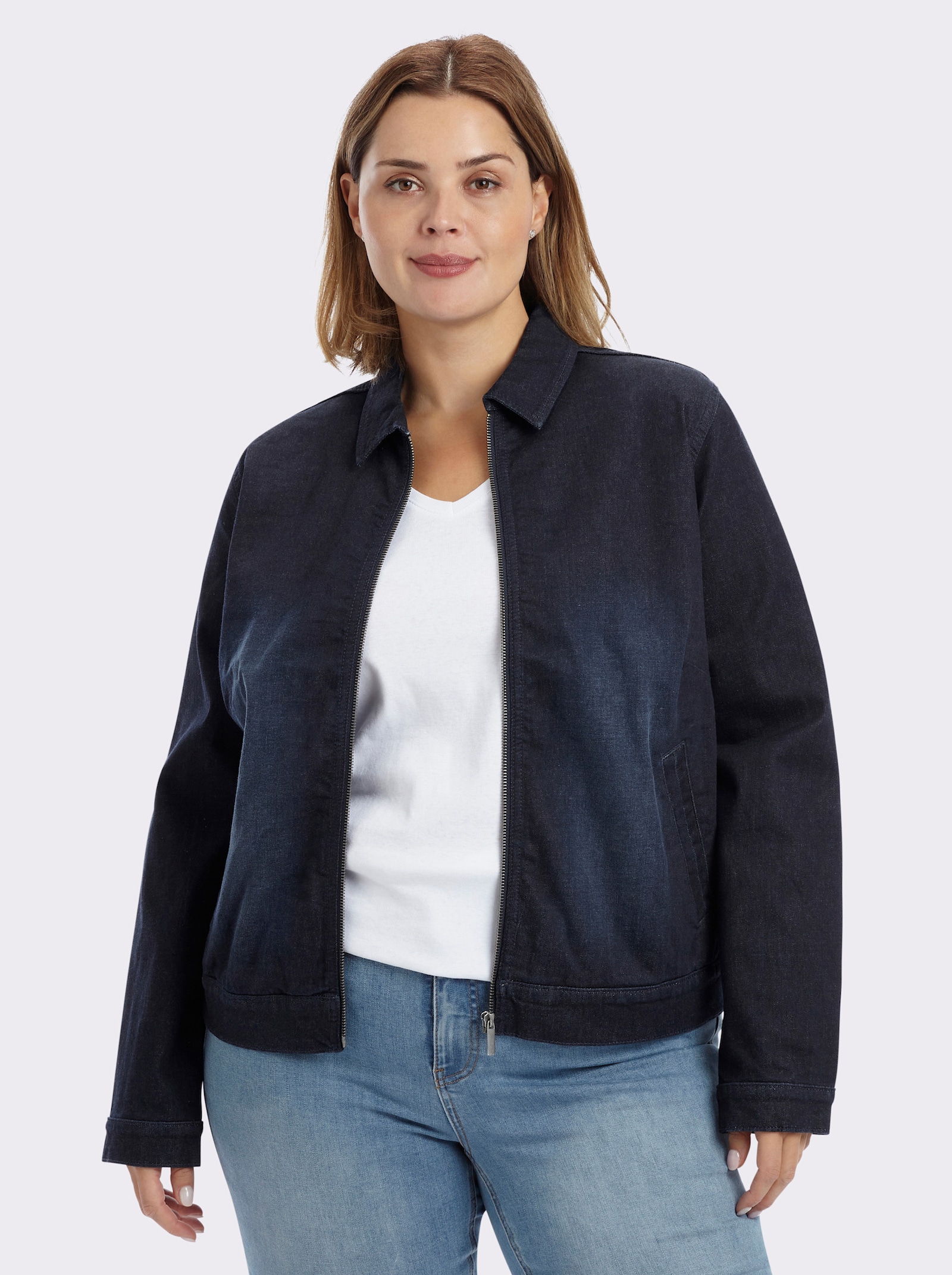 sheego Jeansjacke in Blousonform - dark blue