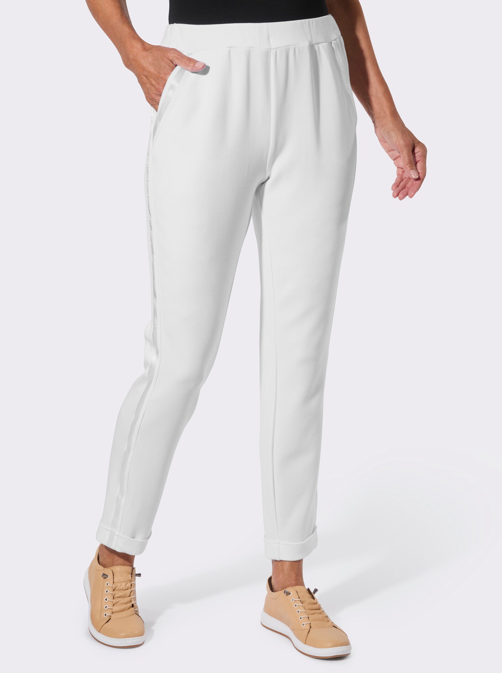Jogg Pants mit Ripsband-Verzierung - weiß