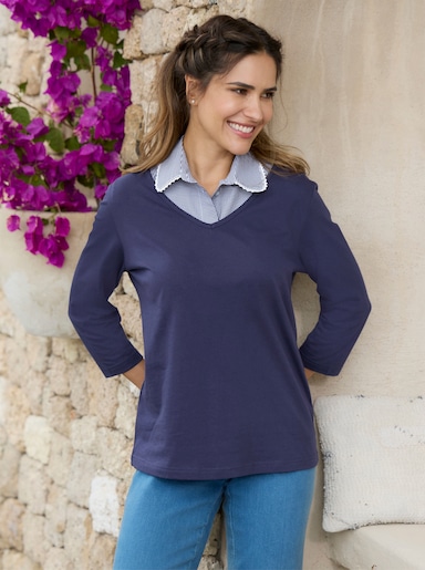 3/4-Arm-Shirt mit V-Ausschnitt - marine