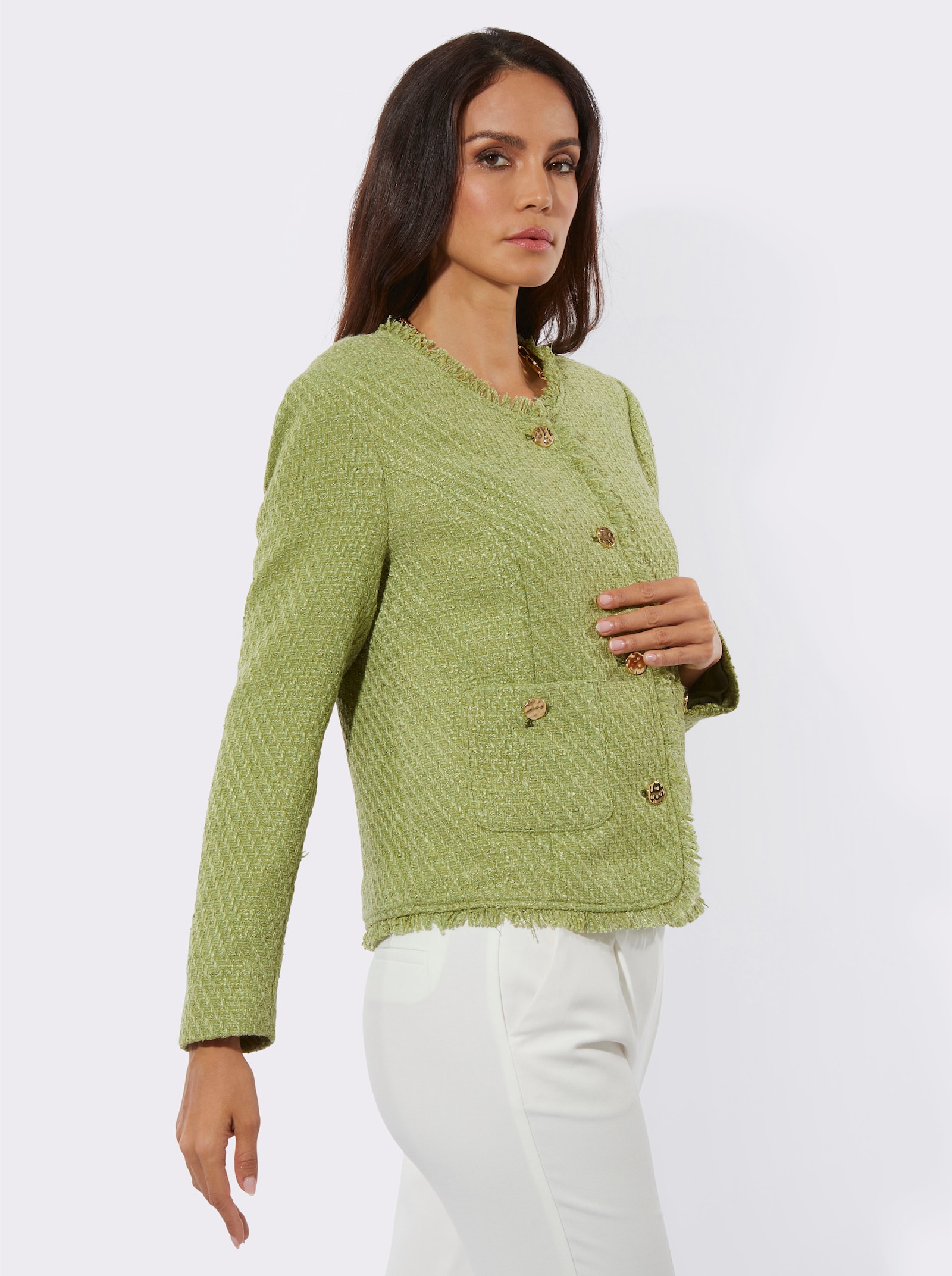 Bouclé-Blazer mit Fransen-Verzierung - lindgrün