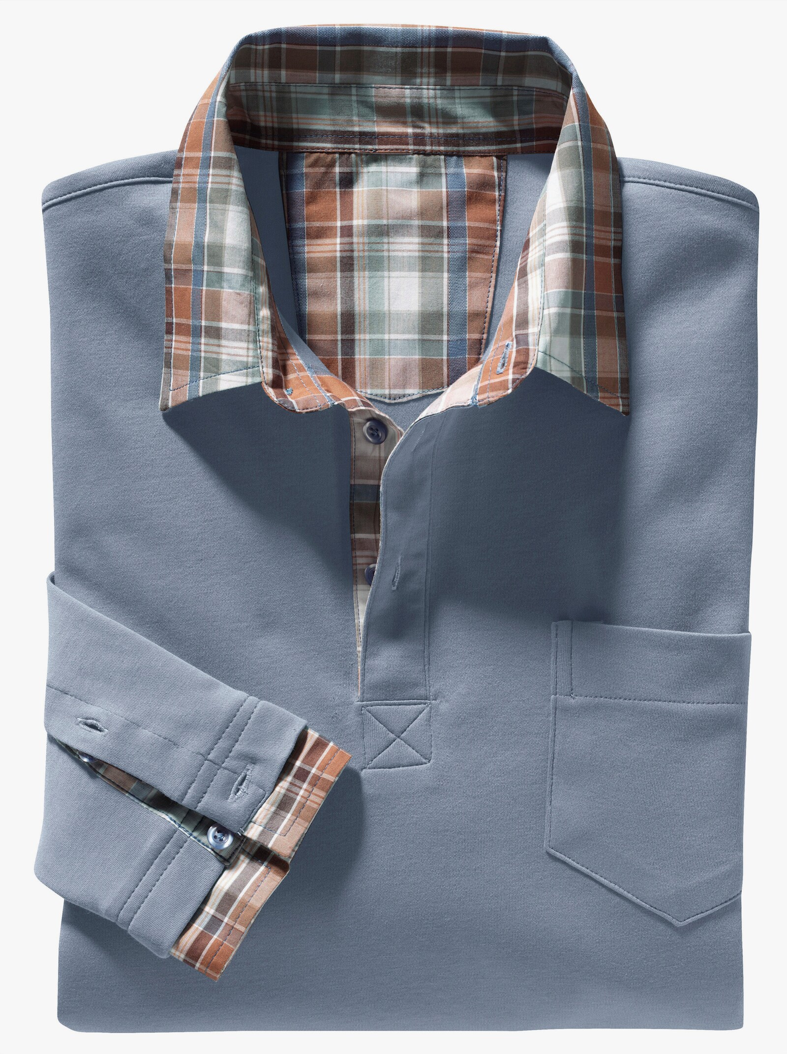 Langarm-Poloshirt - jeansblau