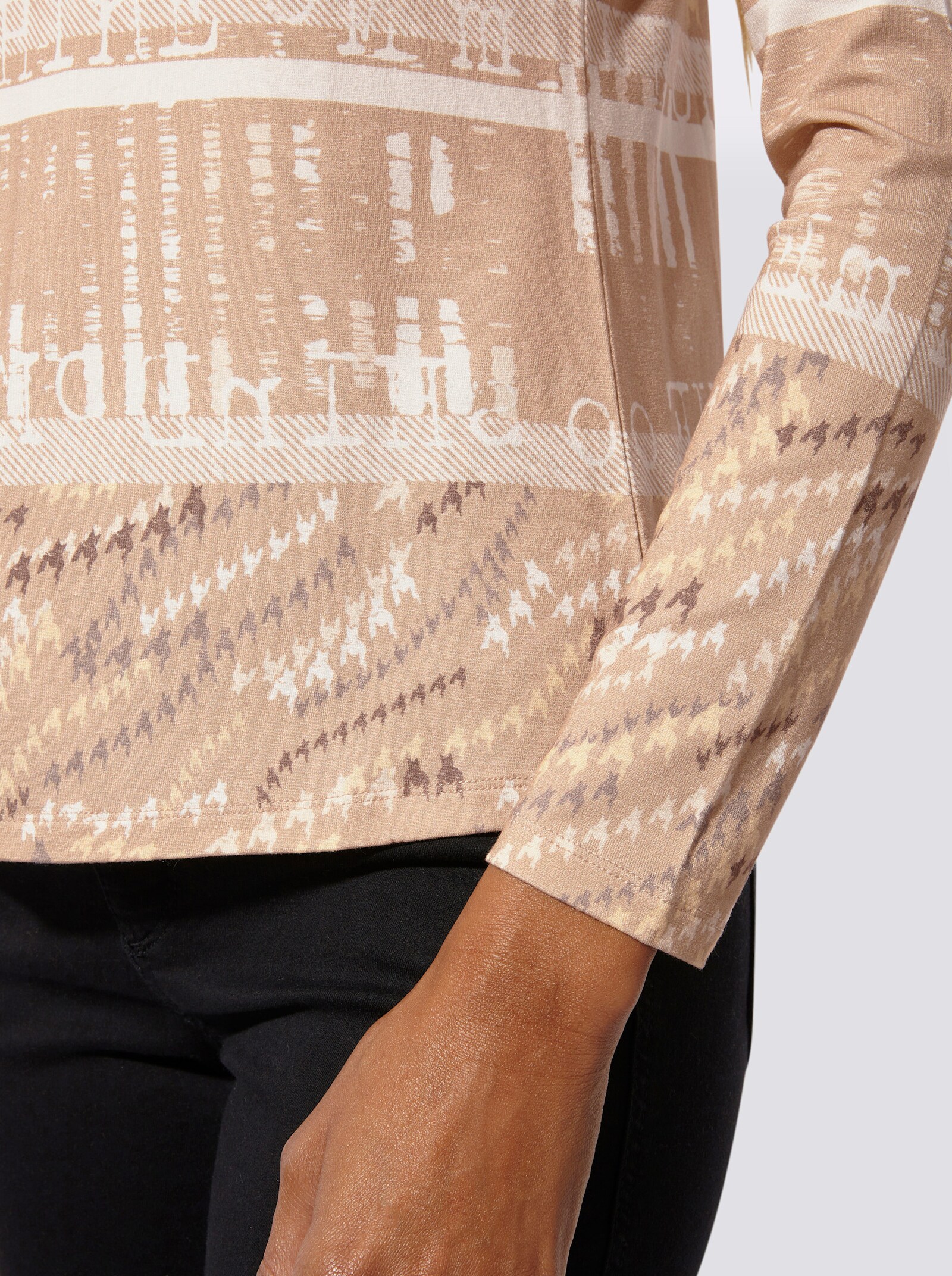 Stehkragenshirt - beige-vanille-bedruckt