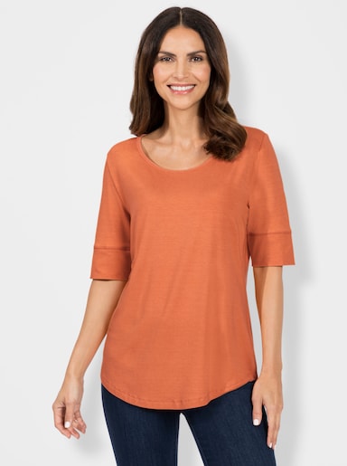 T-Shirt mit zweilagigem Ärmelbündchen - papaya