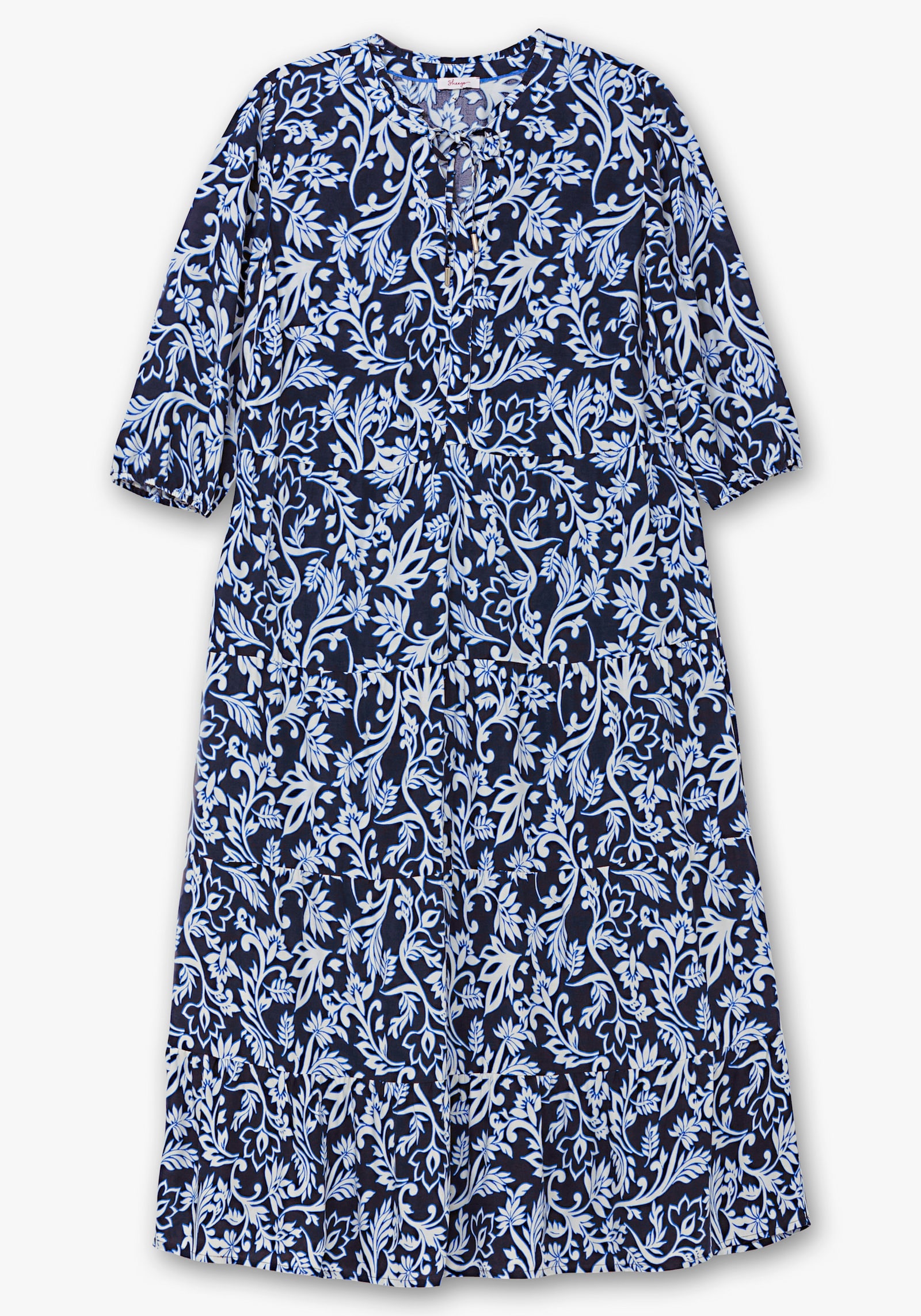 sheego Maxikleid mit weit schwingendem Stufenrock - tiefblau-gemustert