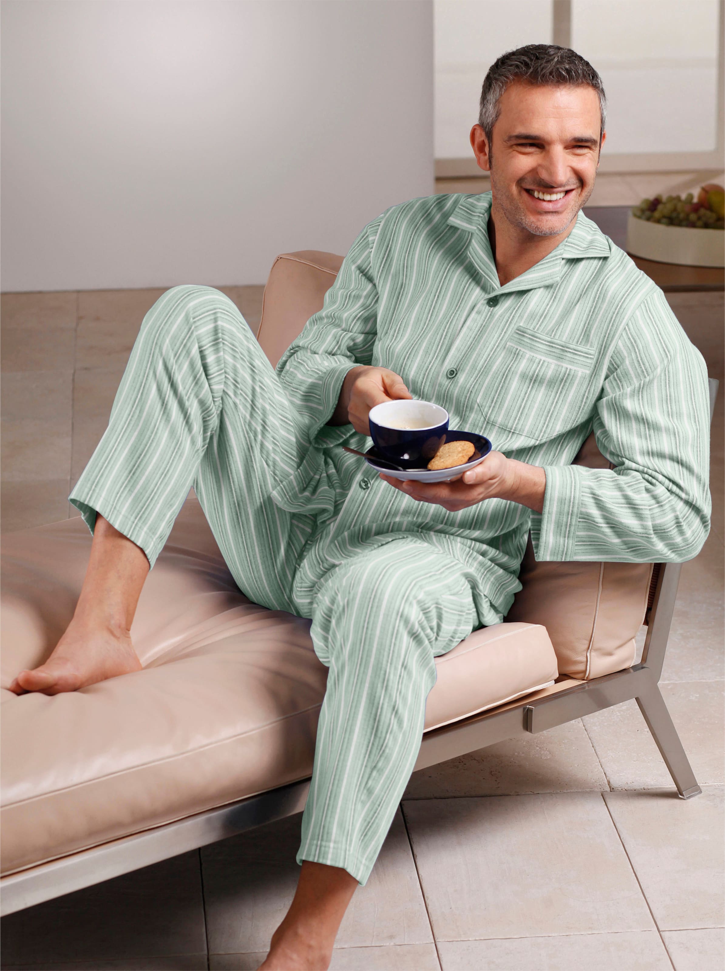 Witt Herren Pyjama, grün-gestreift