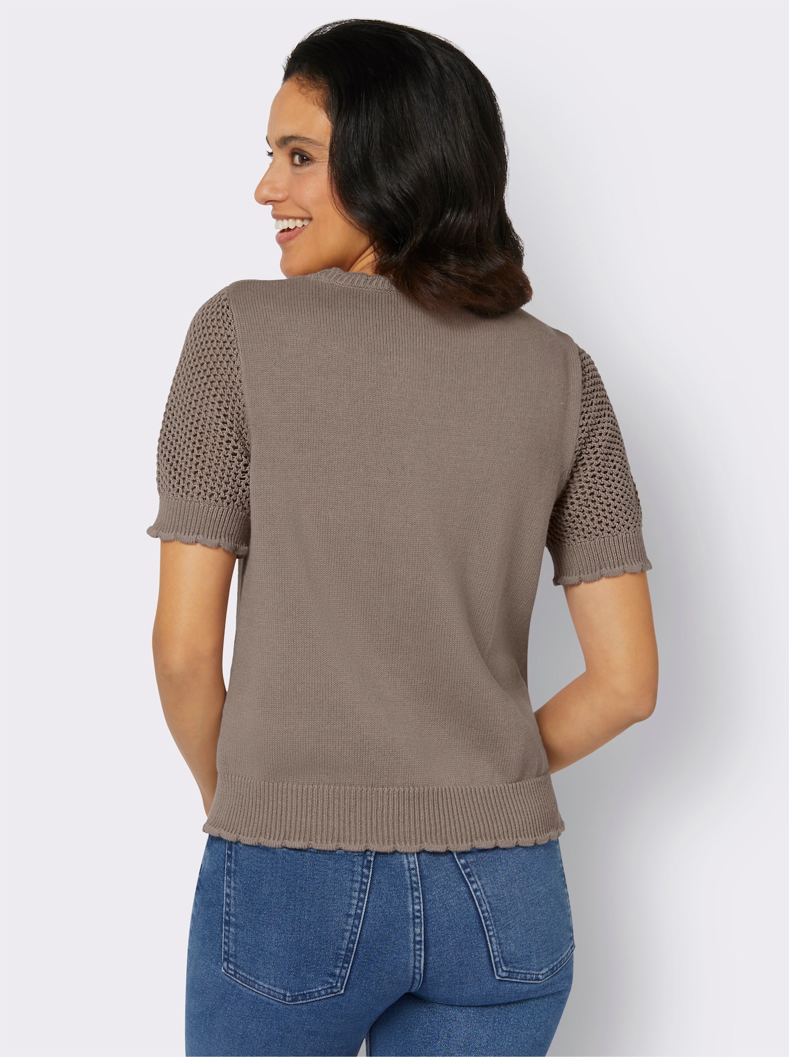 Ajourpullover mit kurzen Ärmeln - taupe