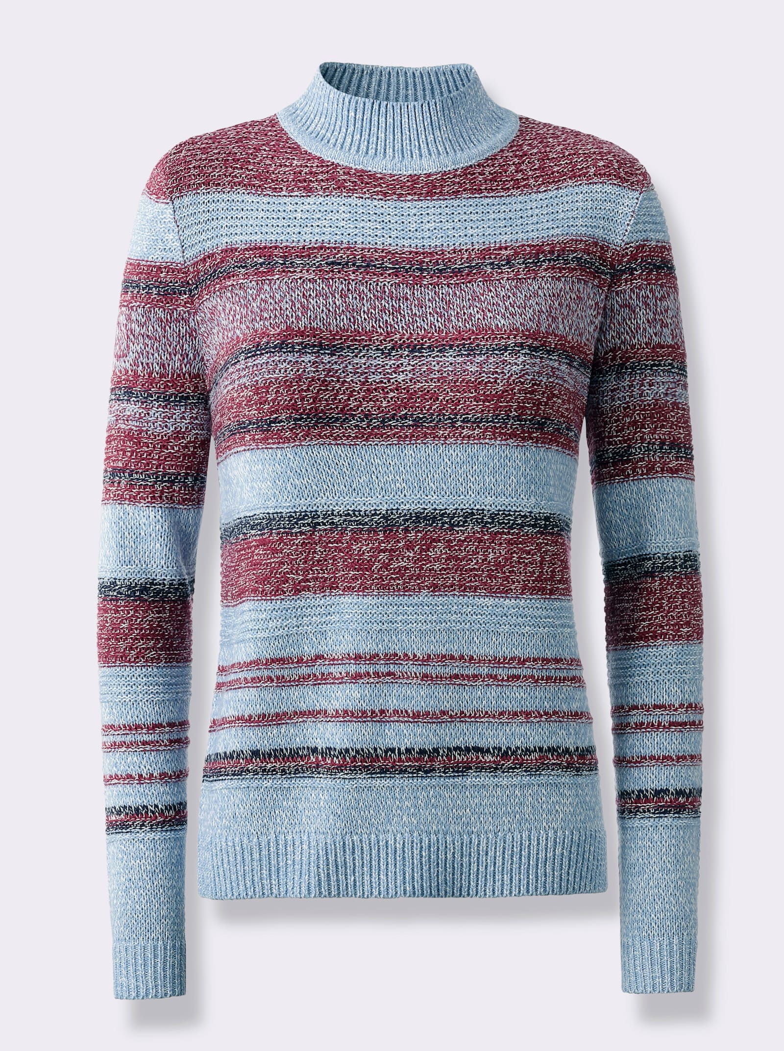 Stehkragenpullover aus weichem Melangegarn - malve-bleu-meliert