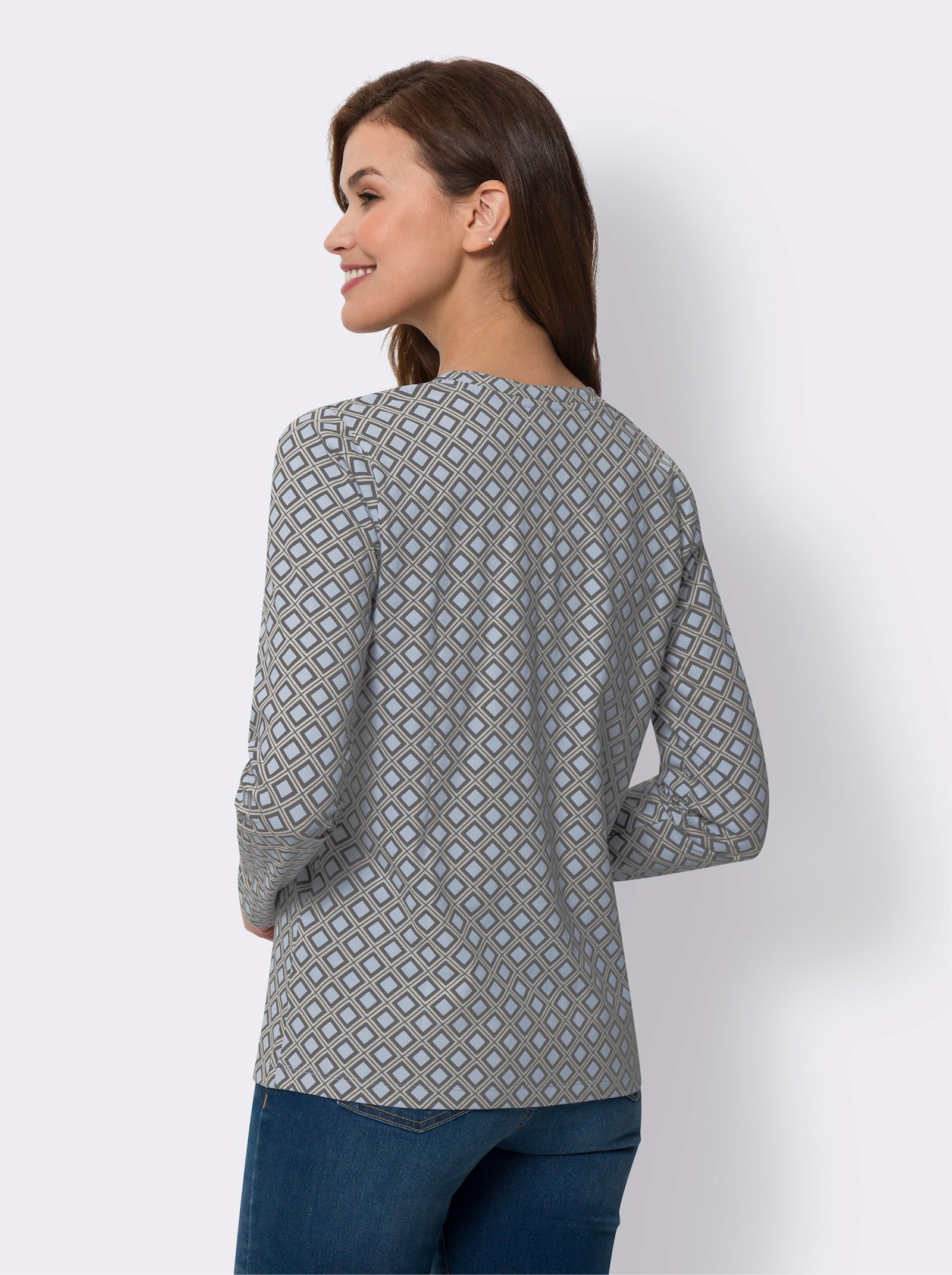 heine Langarmshirt mit Minimal-Print - grau-hellblau-bedruckt