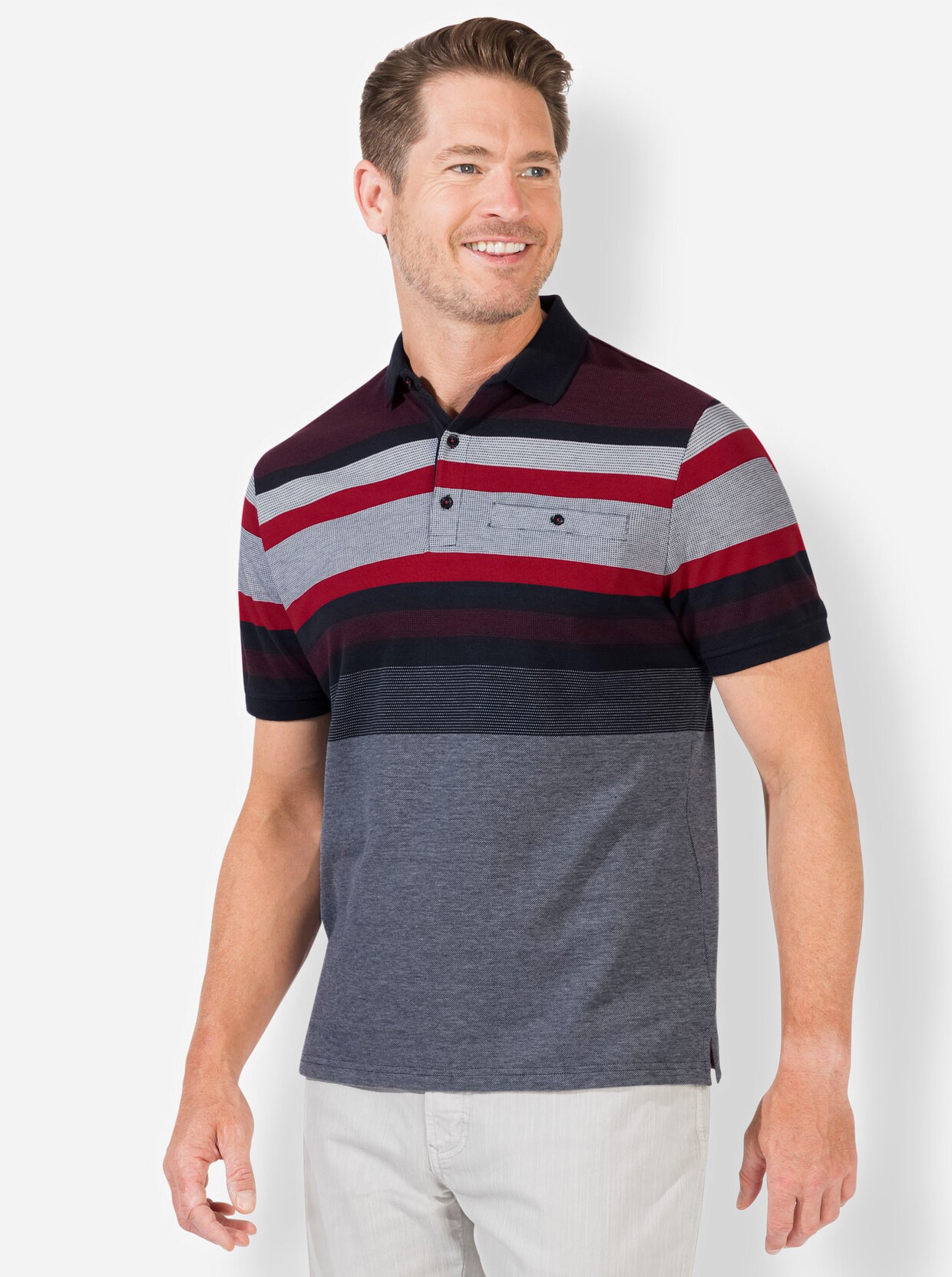 Marco Donati Kurzarm-Poloshirt - marine-rot-gestreift