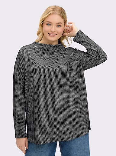 sheego Sweatshirt mit Fischgrät-Jacquardmuster - schwarz-ecru-gemustert